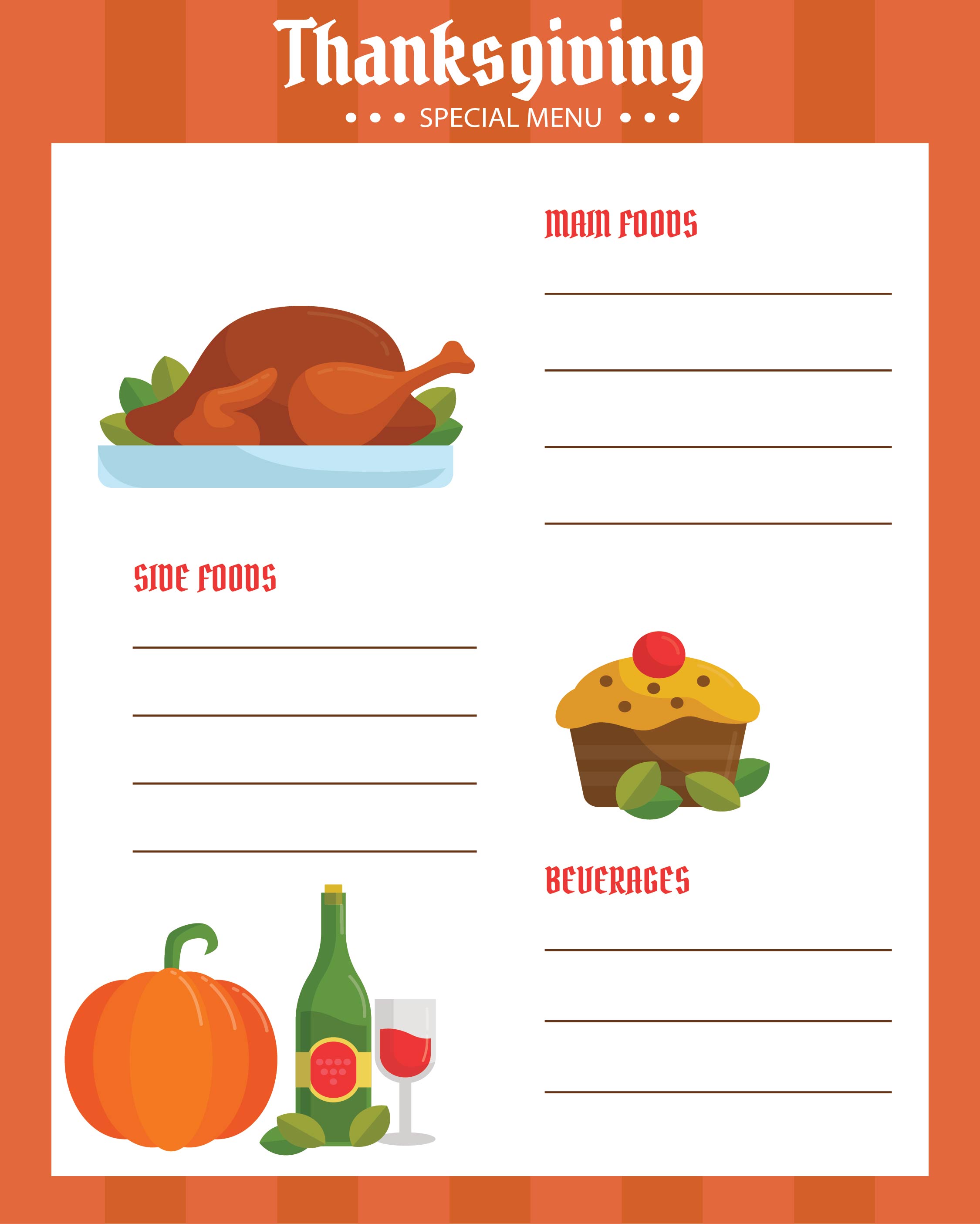 Printable Thanksgiving Menu Template Free