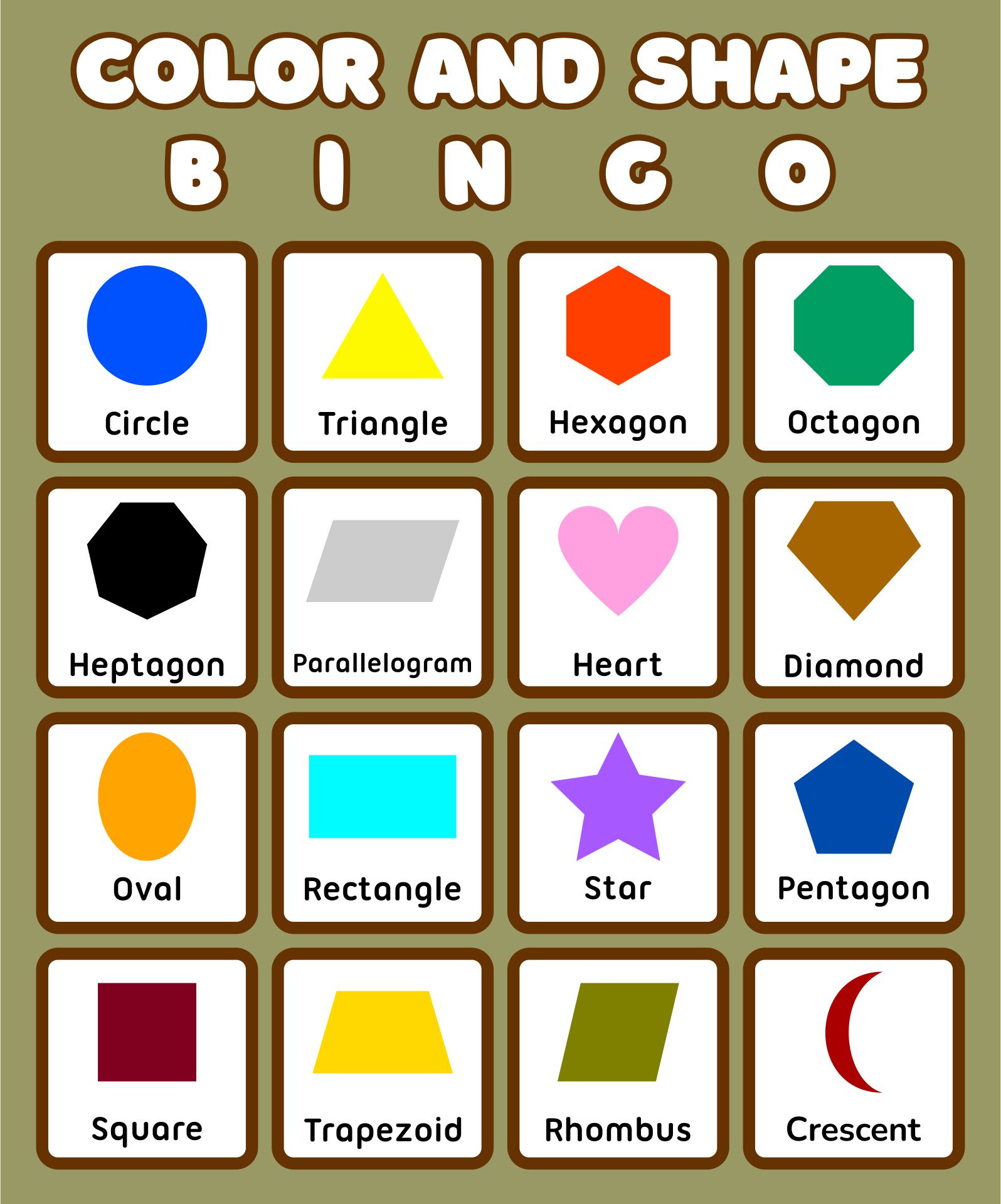 Color and Shape Bingo Printables