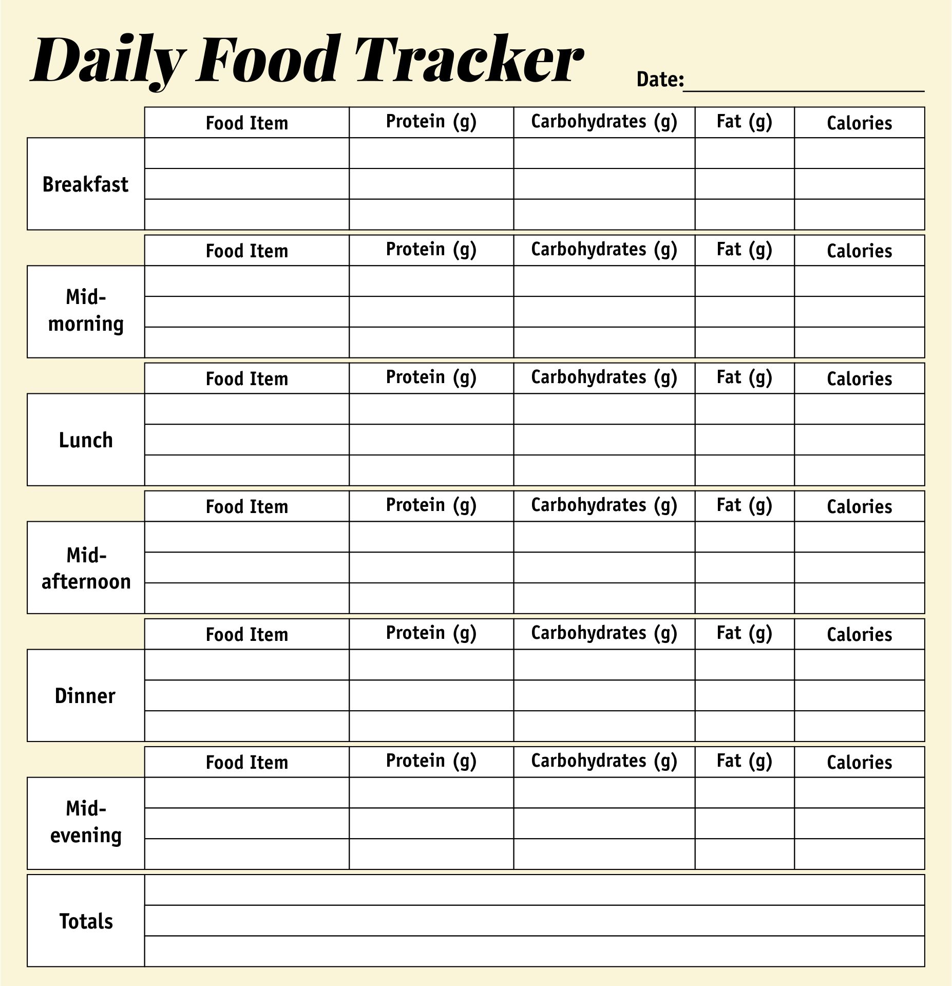 Daily Food Tracker Printable
