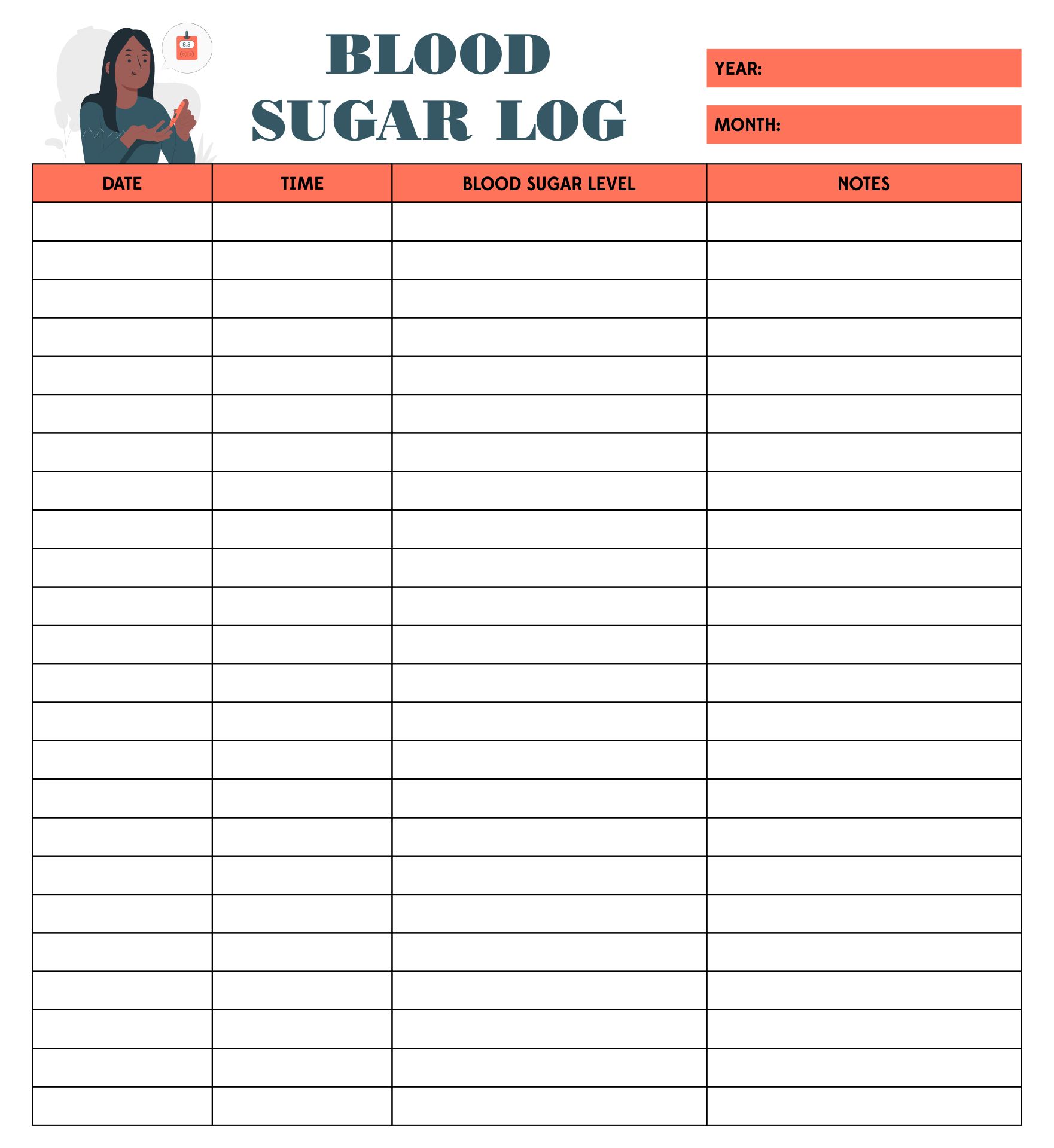 Large Print Monthly Free Printable Blood Sugar Log Sheet Printable Templates Free
