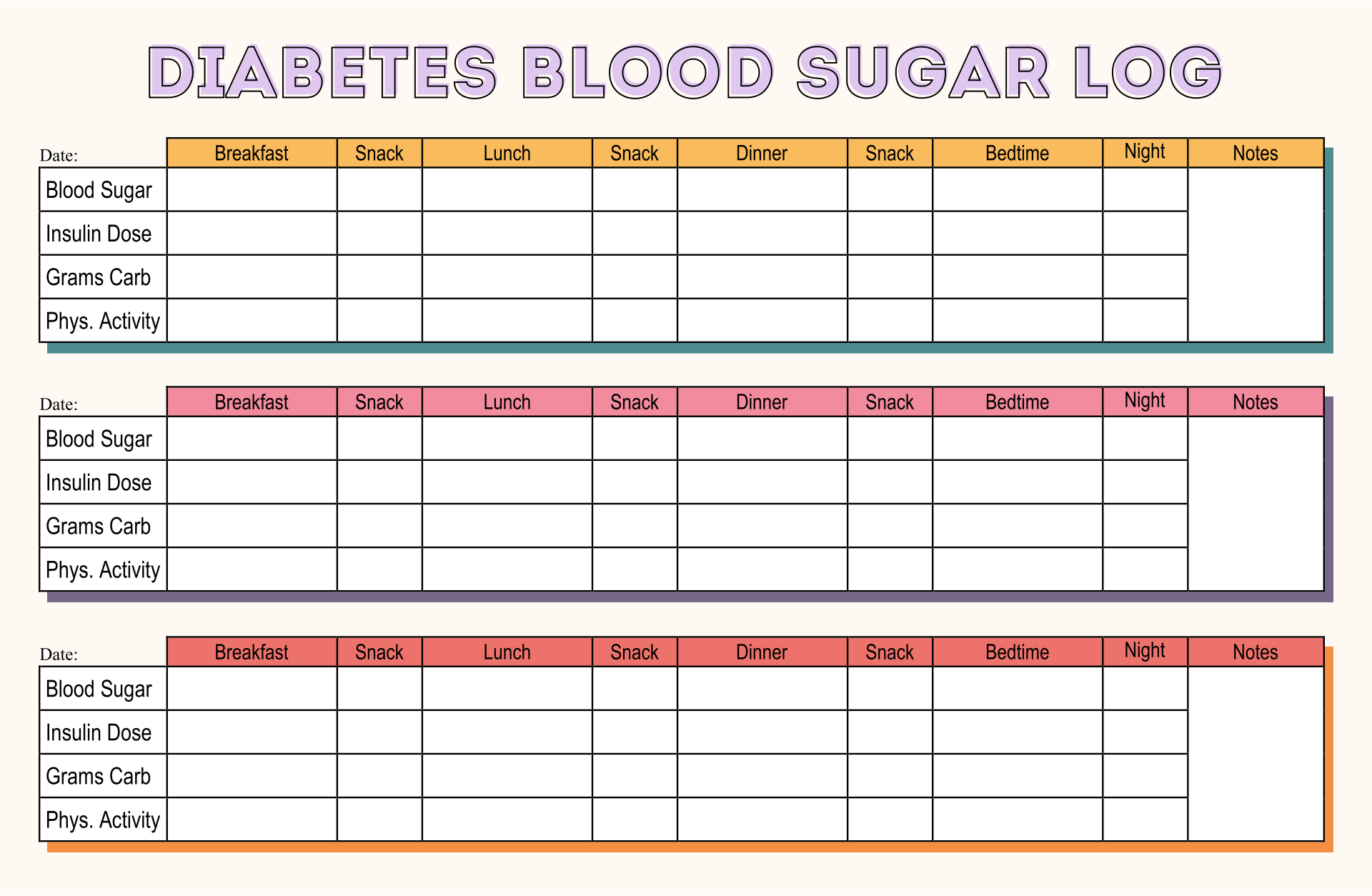 Diabetes Blood Sugar Log Printable