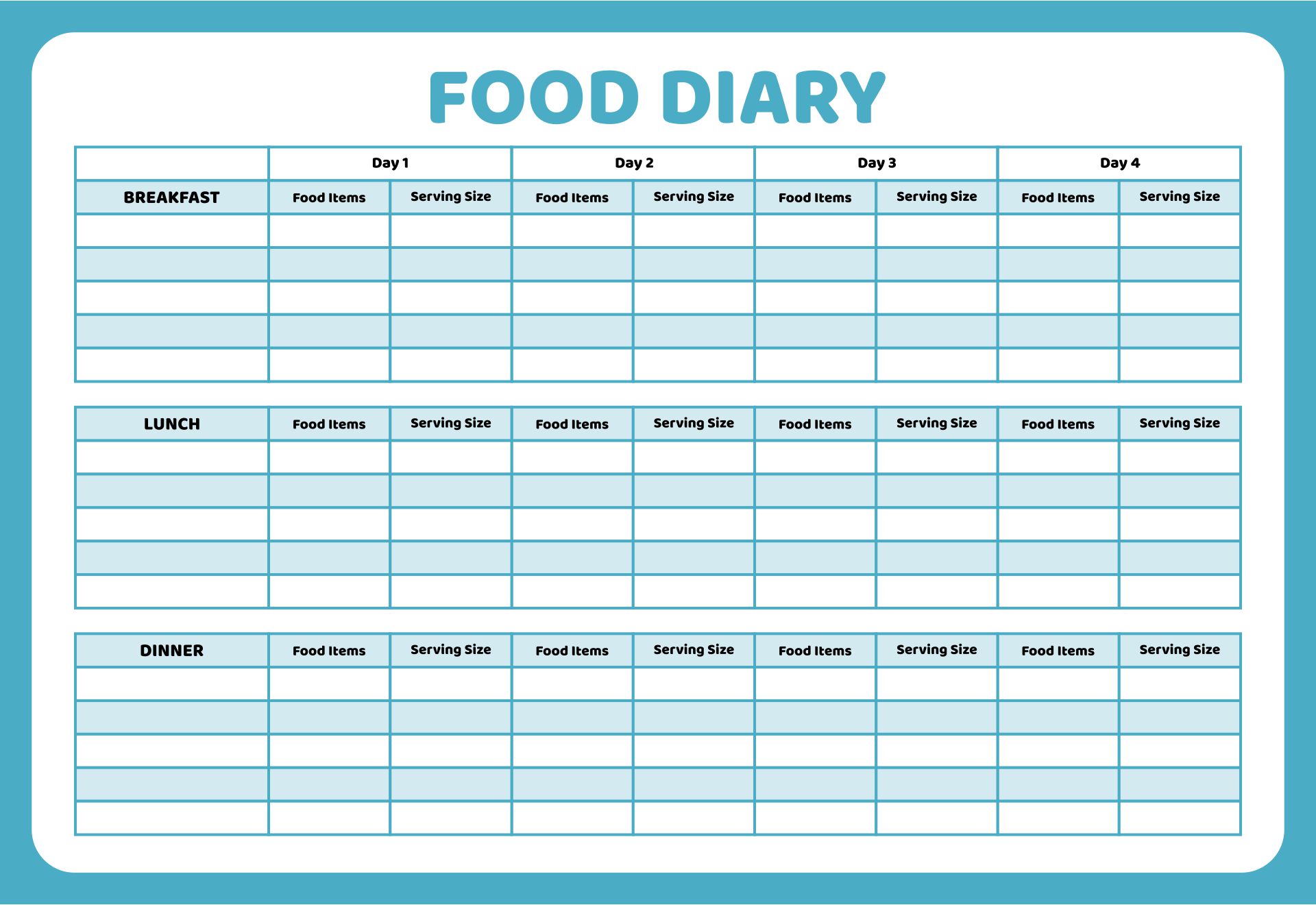 Food Diary Template Printable
