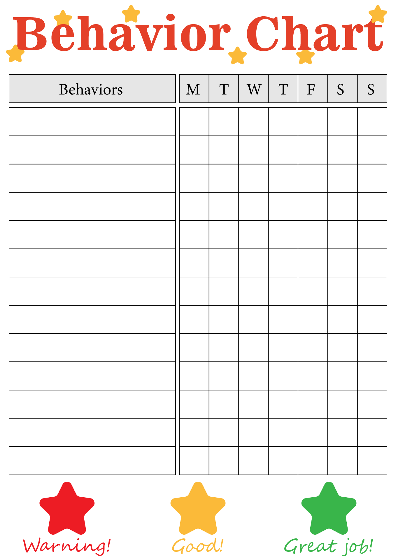 Printable Behaviour Charts