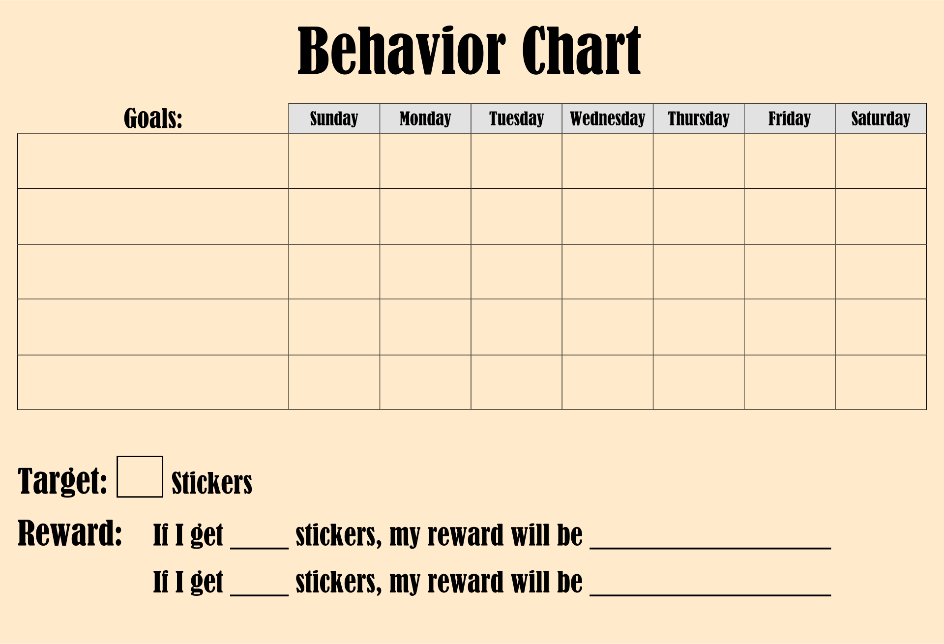 Printable Blank Behavior Charts