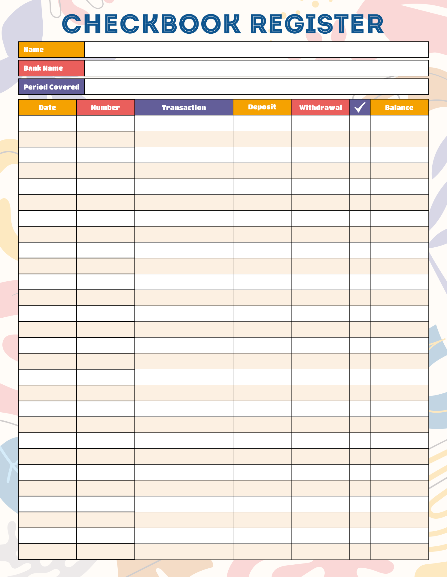 Blank Checkbook Register Worksheet Blank Checkbook Register Worksheet