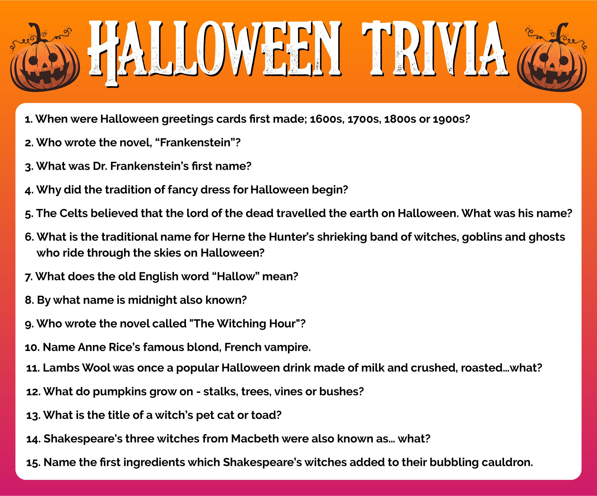 Free Halloween Trivia Printables