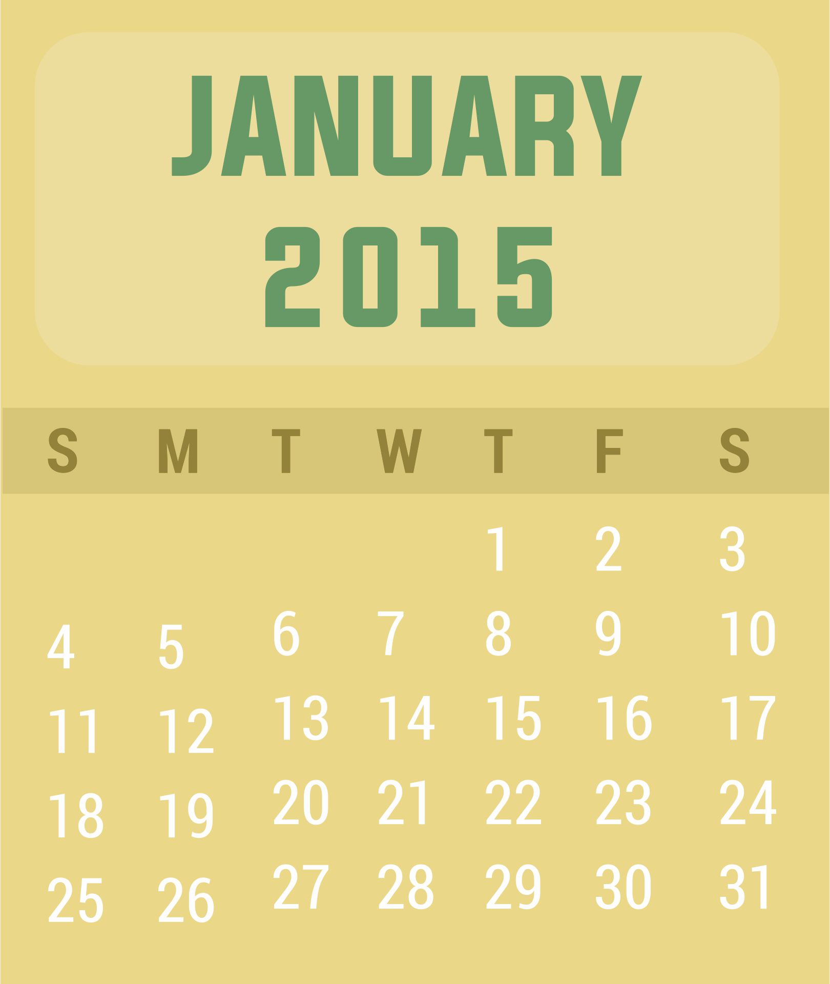 January 2015 Calendar Printable PDF