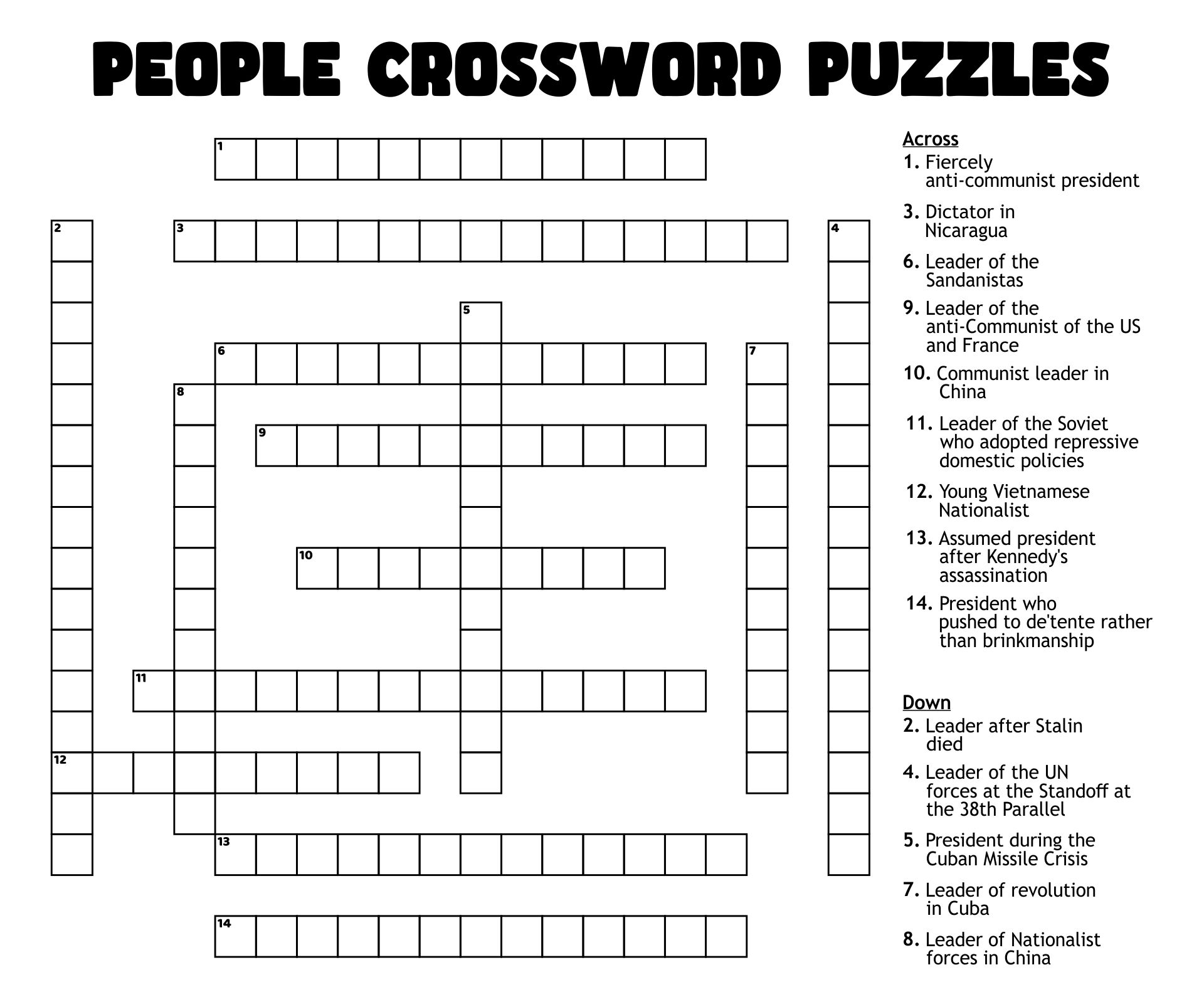  Printable People Crossword Puzzles