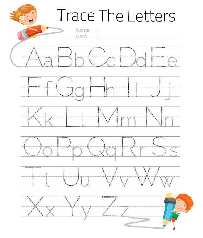 tracing letters a z worksheets