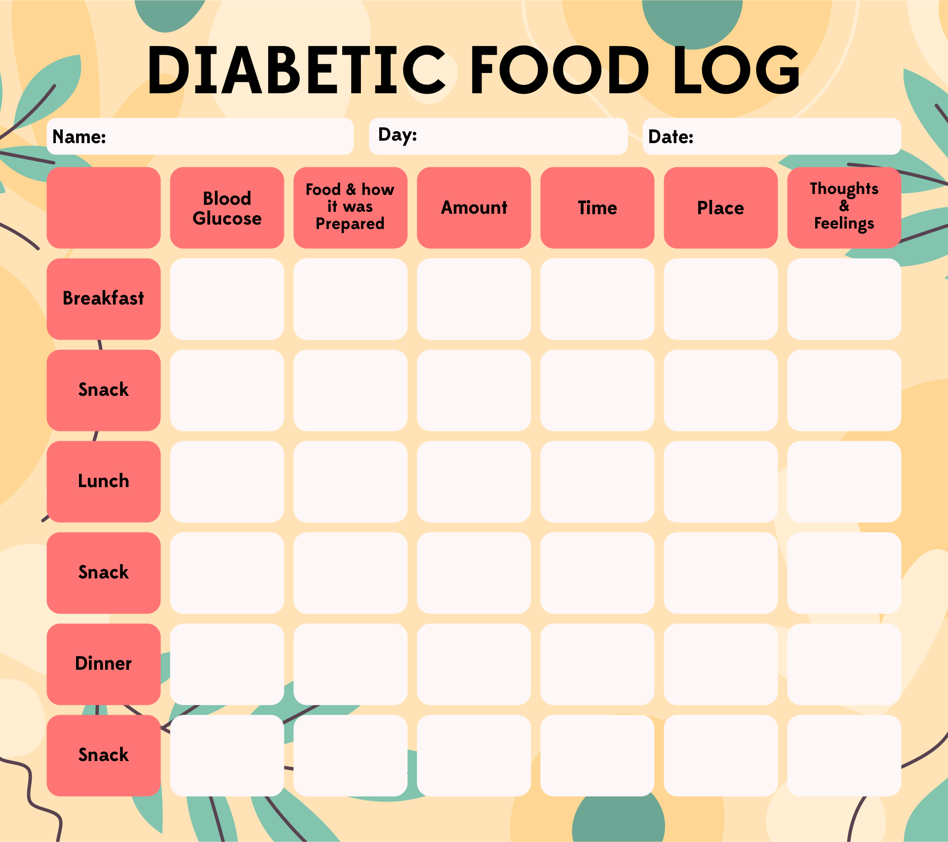Printable Diabetic Food Log Sheets