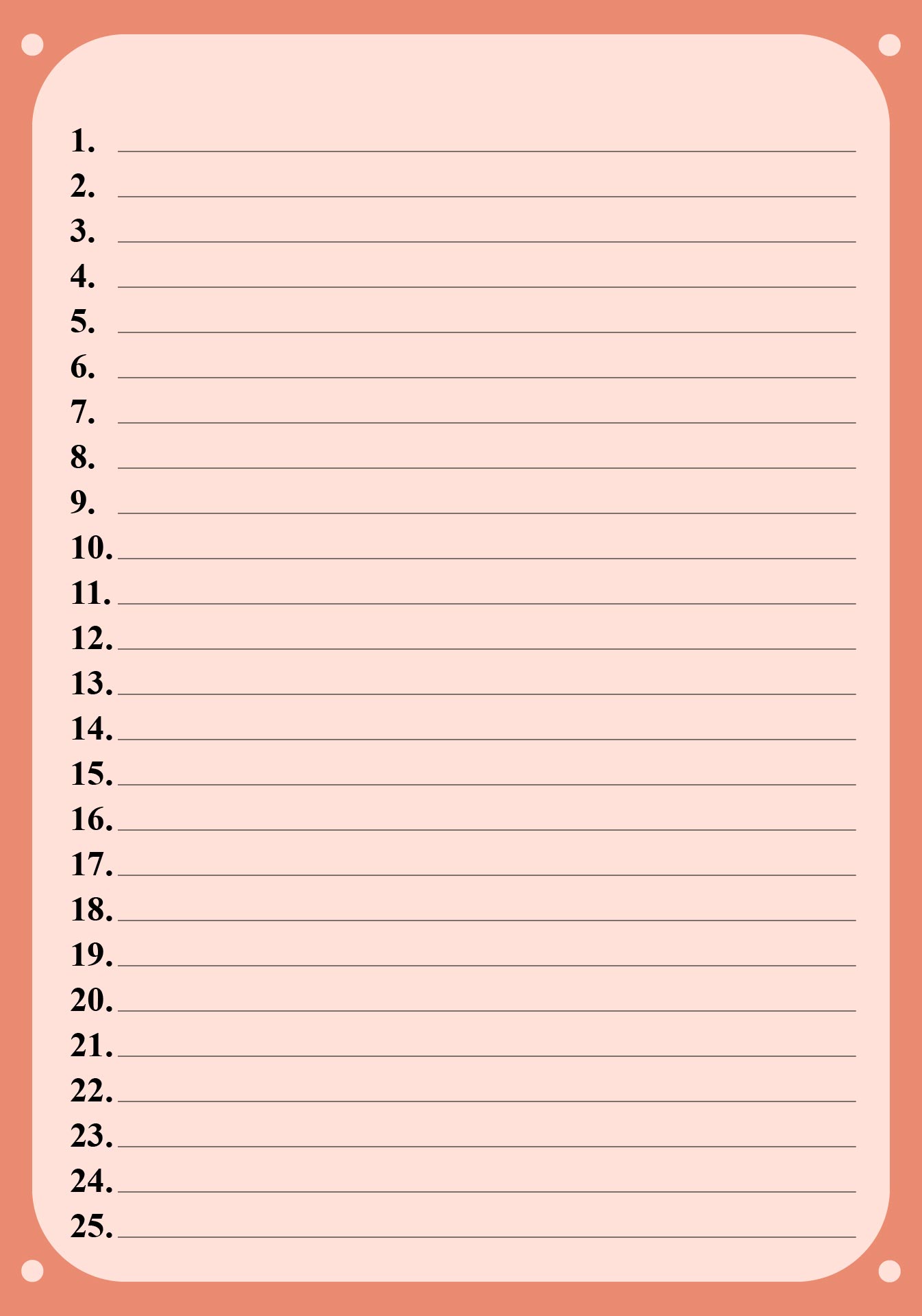 Printable Numbered List with Lines