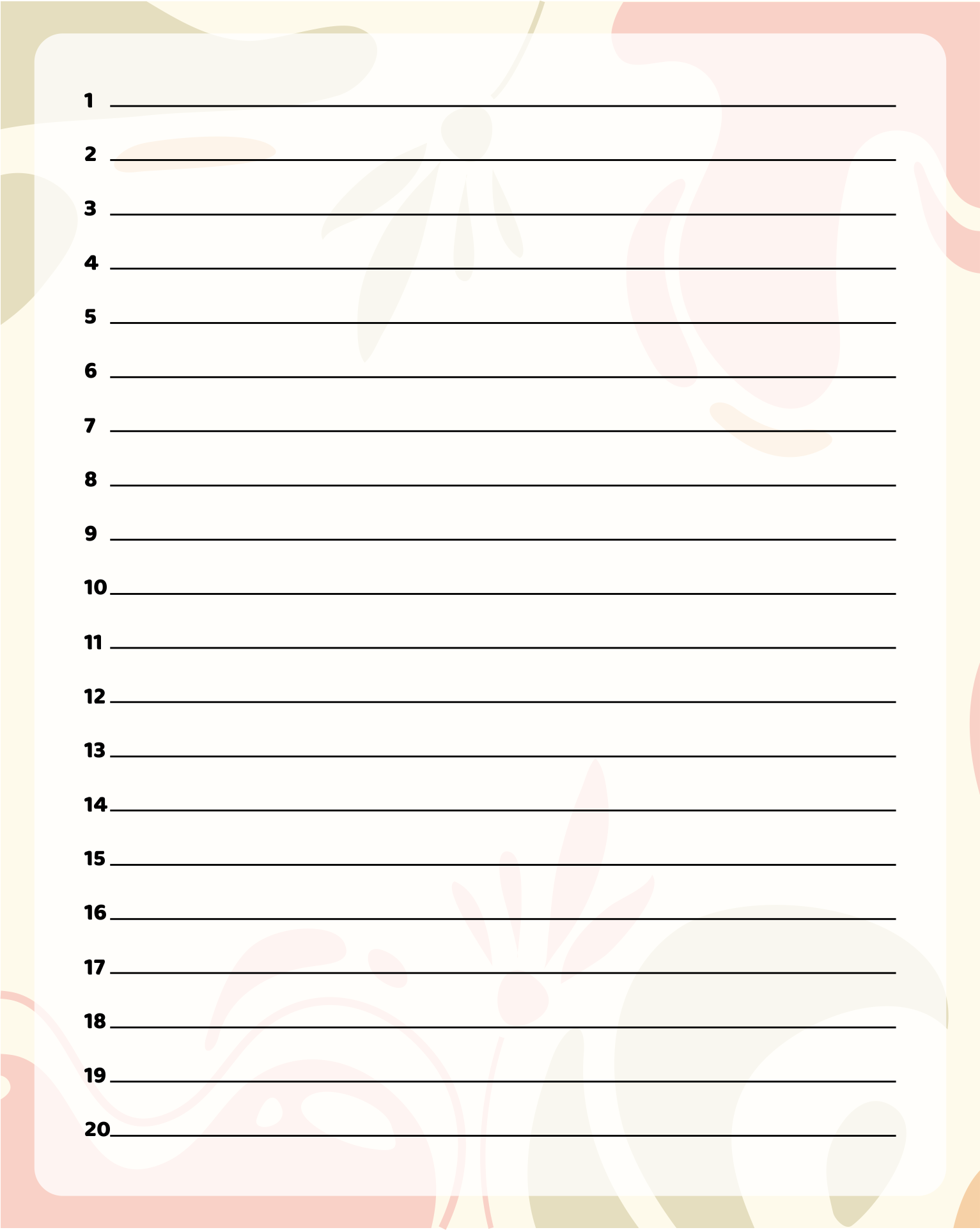 Printable Numbered to Do List