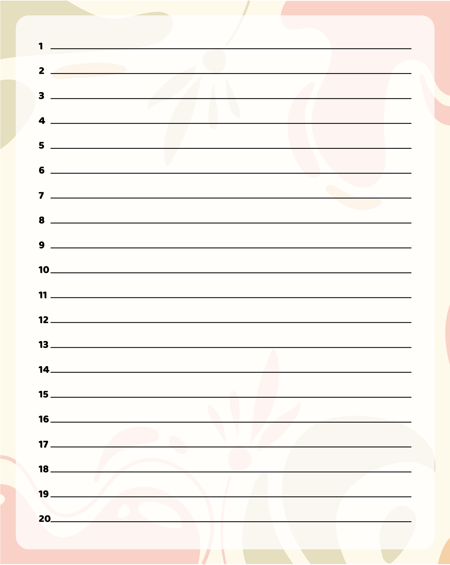 Numbered List Template