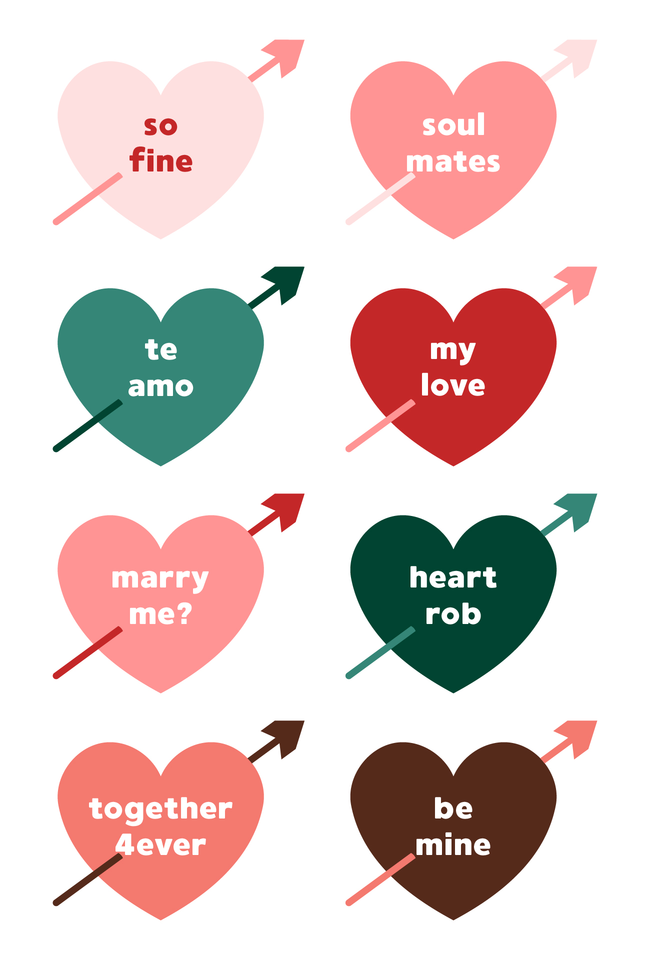 Printable Valentine Hearts With Sayings