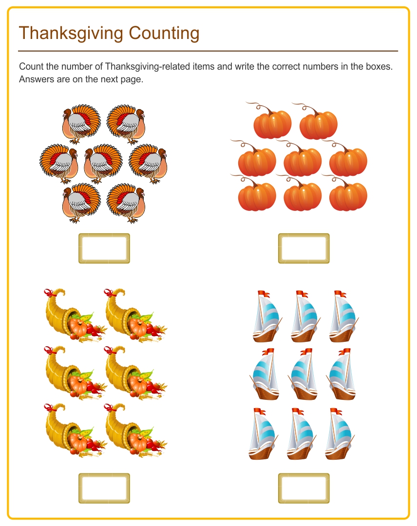 Thanksgiving Counting Worksheets