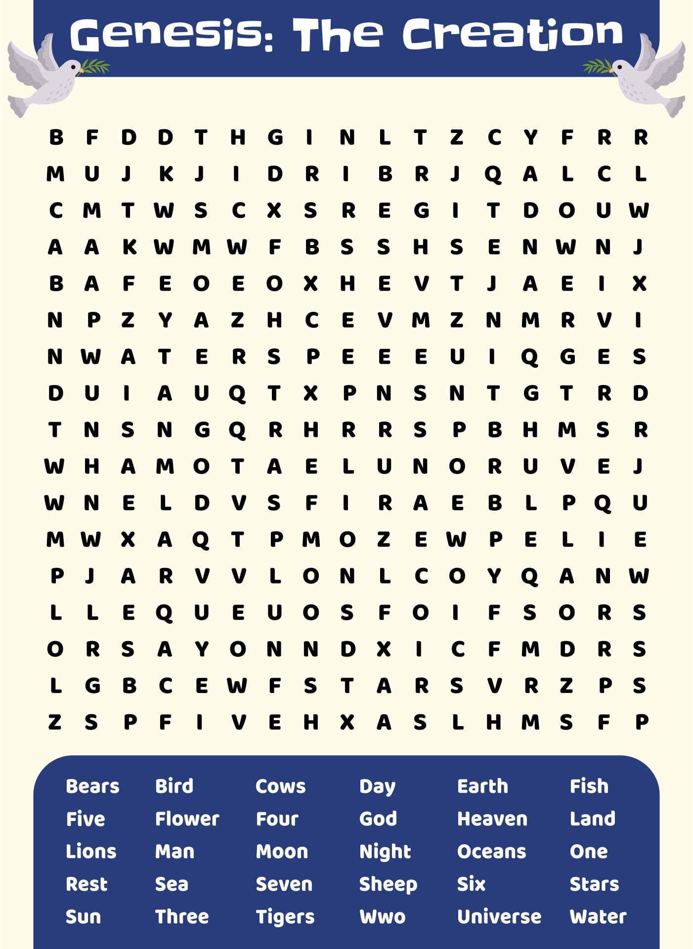 Bible Creation Word Search Puzzles for Kids