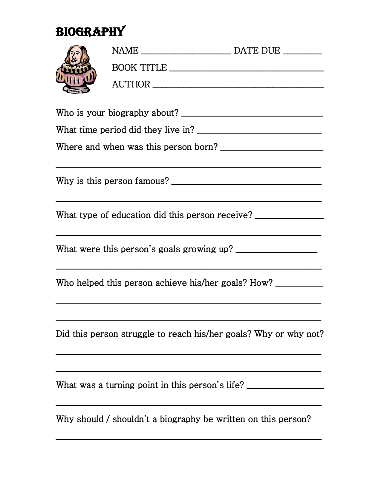 Free Printable Biography Template from www.printablee.com