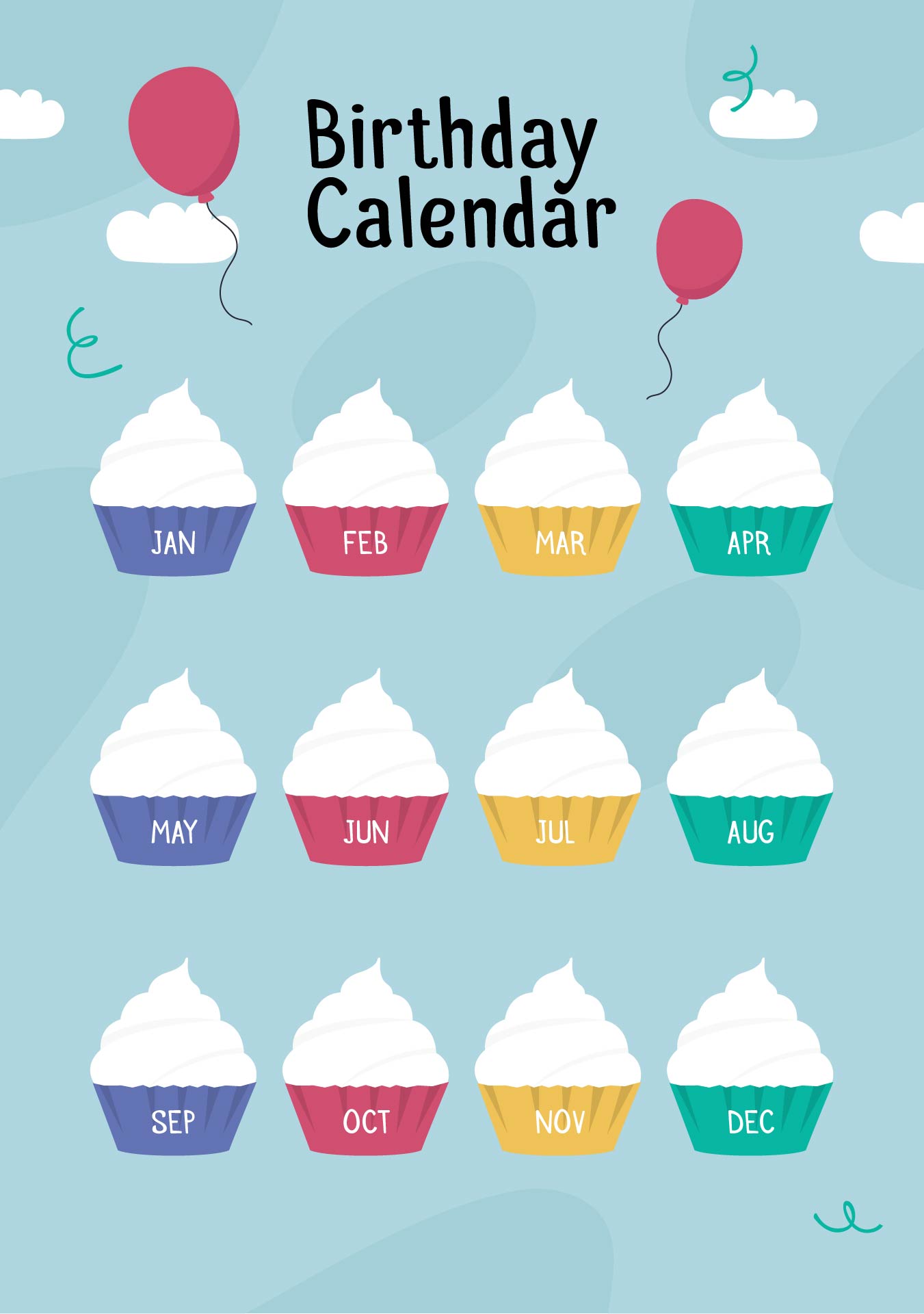 10 Best Monthly Birthday Cupcake Printables Printablee Com