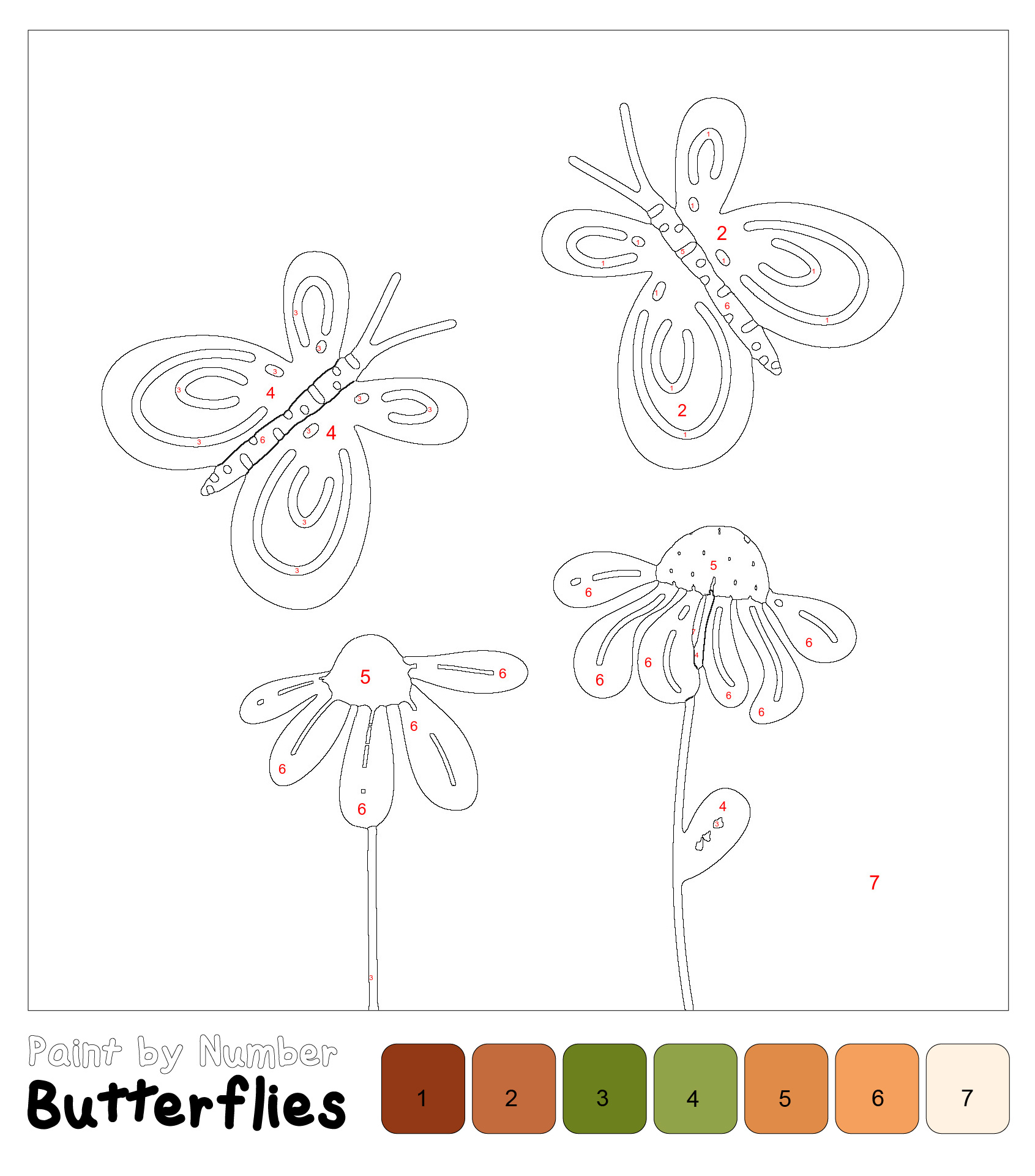 Butterflies Colors by Numbers Worksheet