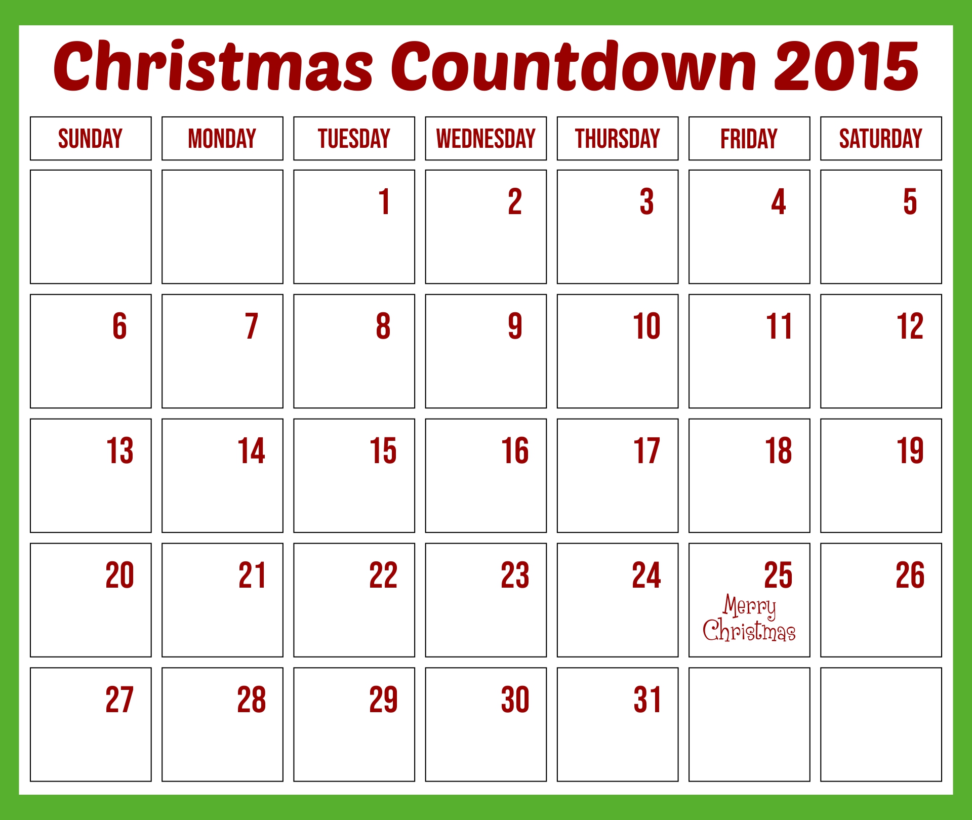 Christmas Countdown Calendar 2015