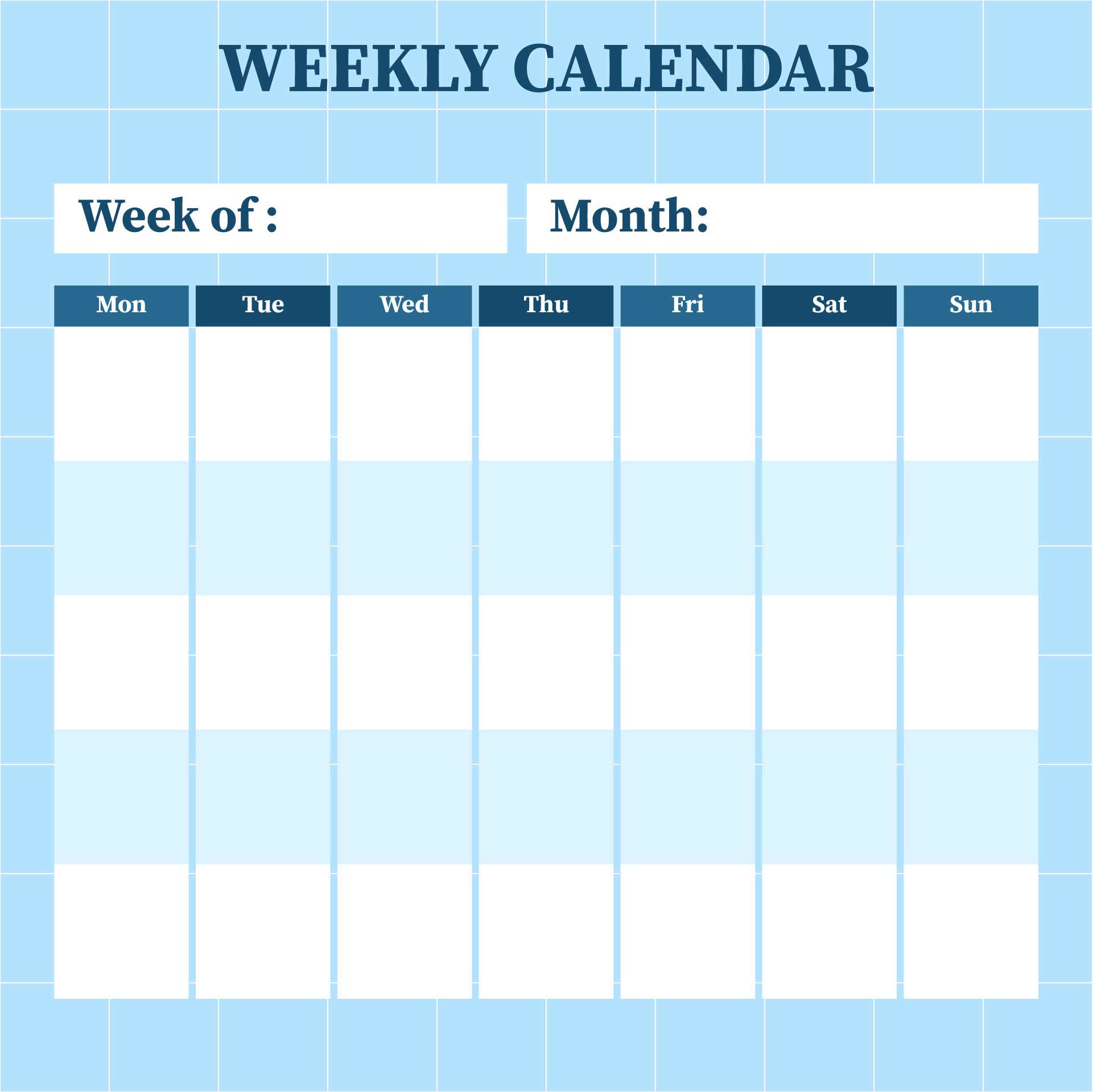 Days of Week Blank Calendar Template
