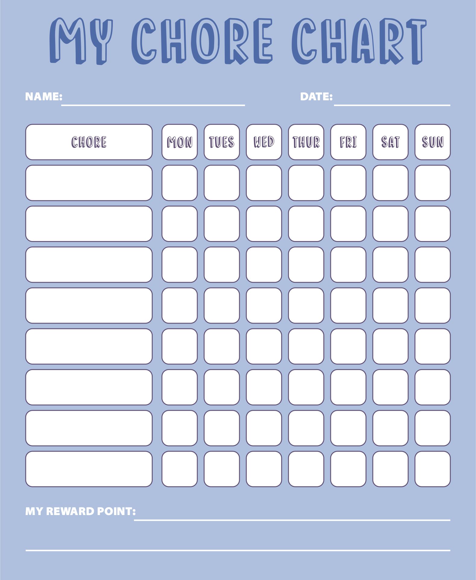 Blank Printable Chore Charts Kids