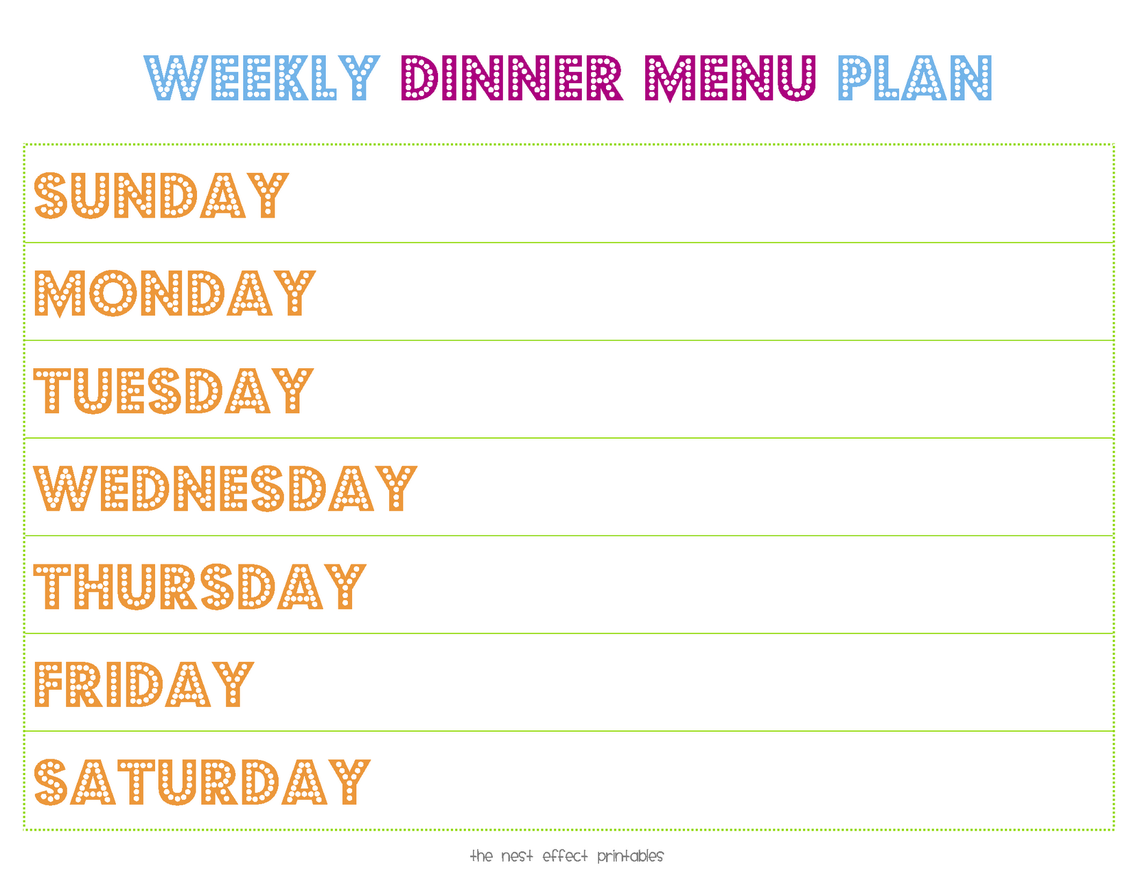 Printable Weekly Dinner Menu Planner