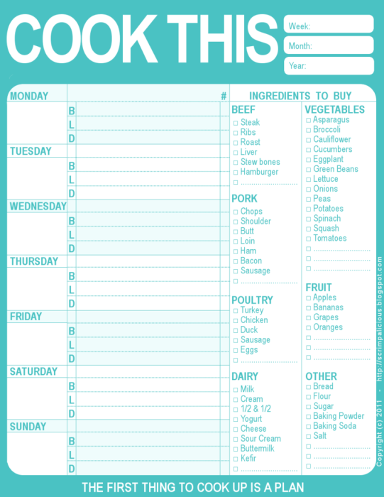 Printable Weekly Menu Planner Template