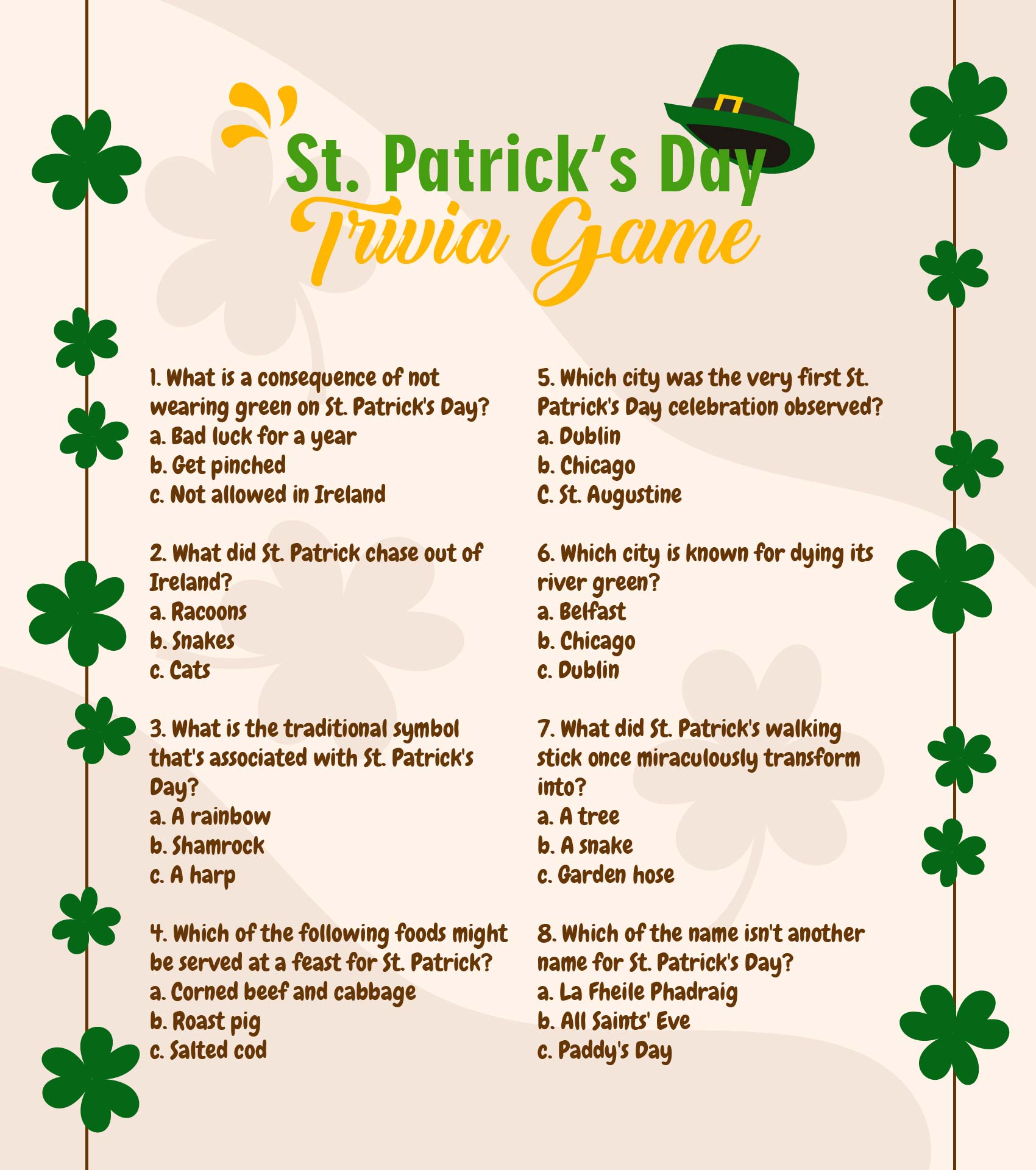 St Patricks Day Trivia Printable