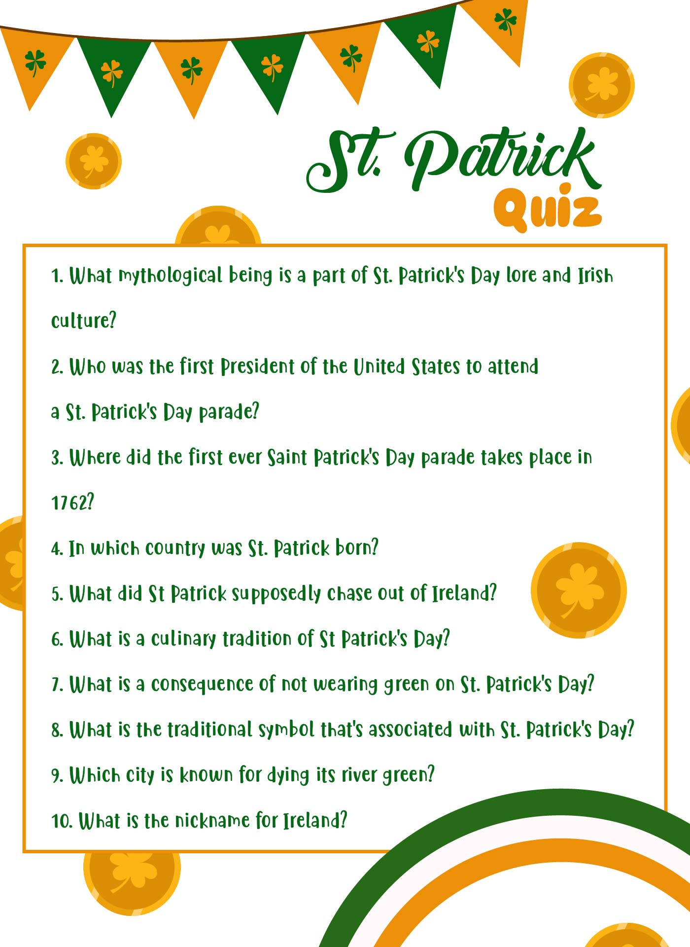 St. Patricks Day Trivia Printable