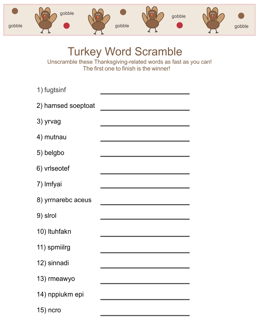Thanksgiving Day Word Scramble