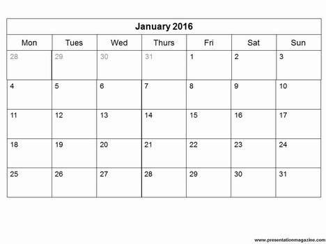 January Calendar 2016 Template from www.printablee.com