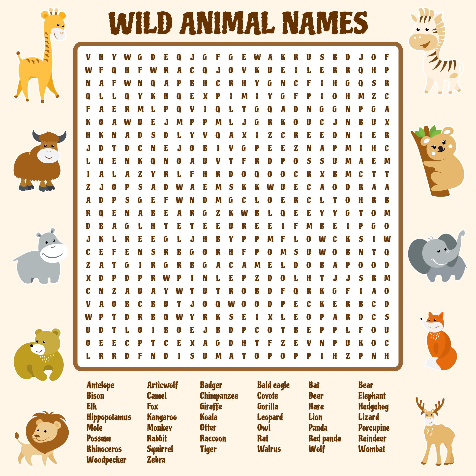 Animal Word Search Puzzles Printable