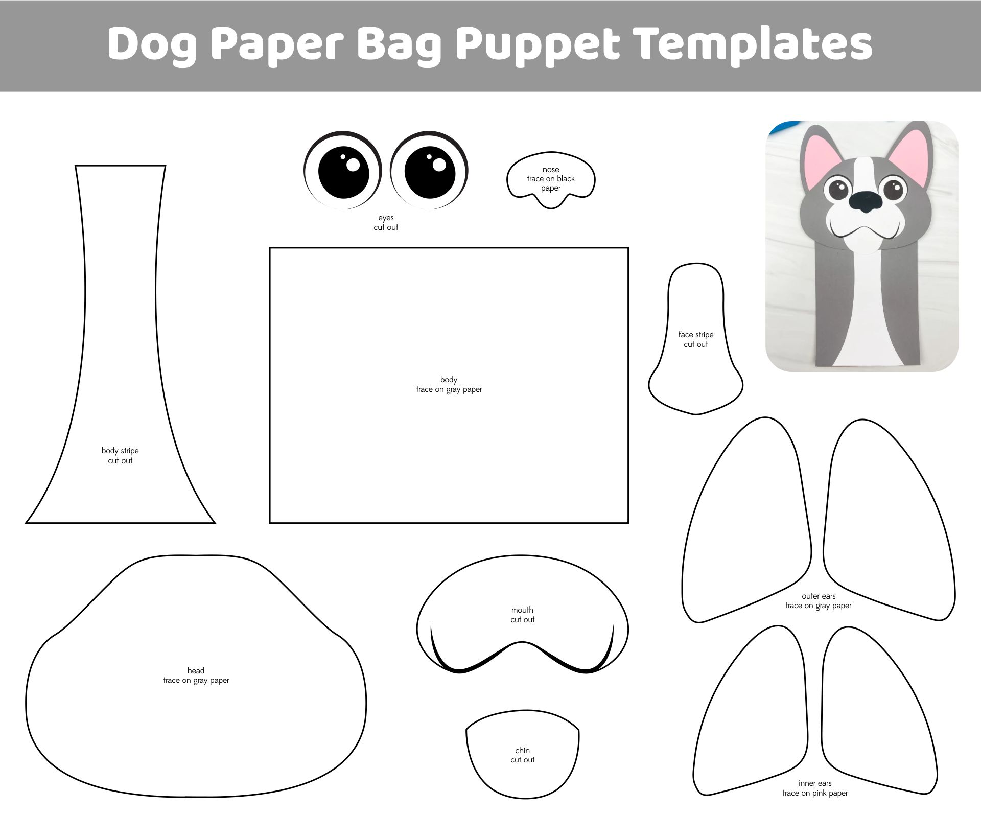 Dog Paper Bag Puppet Templates