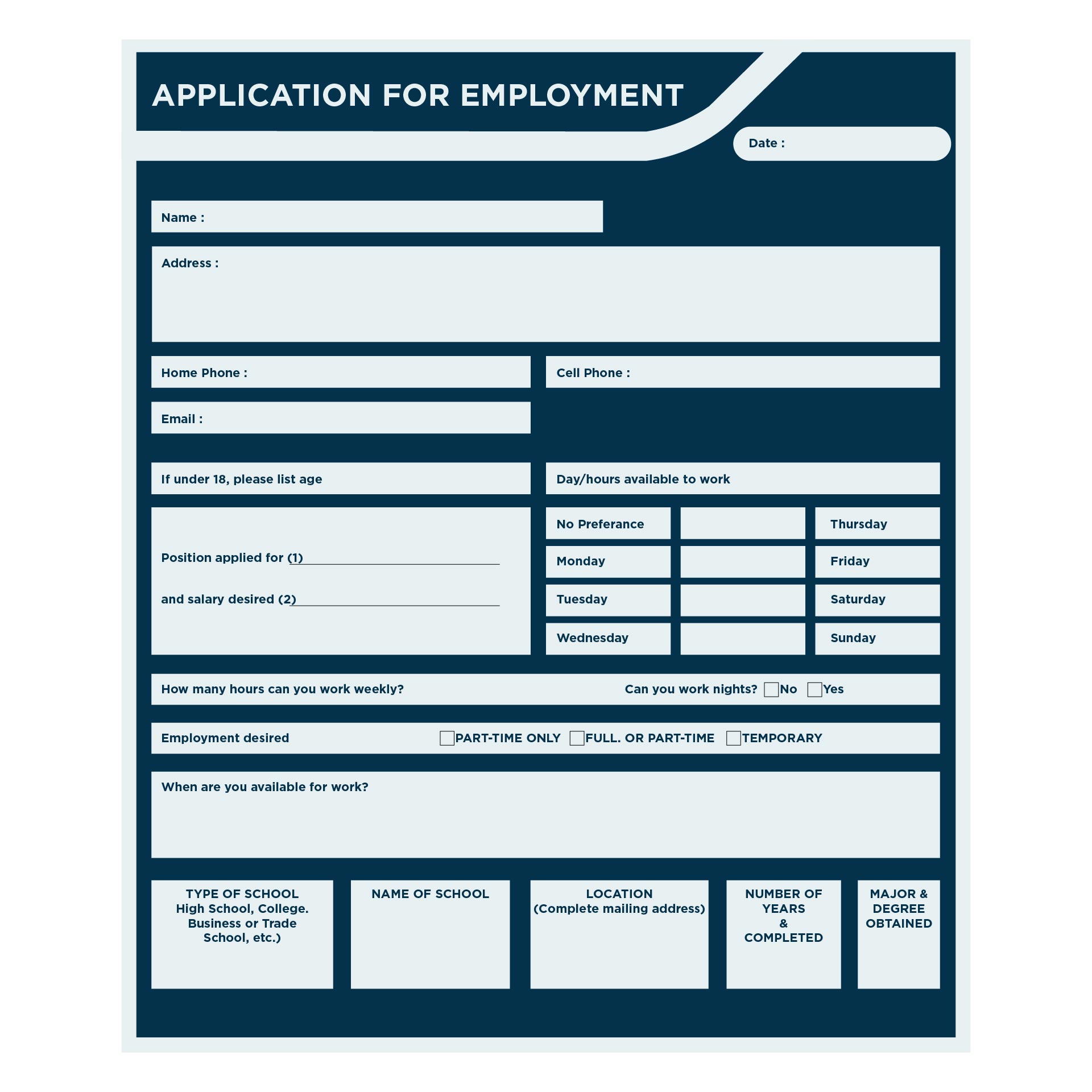 8 Best Images Of Printable Blank Application For Employment Printable 