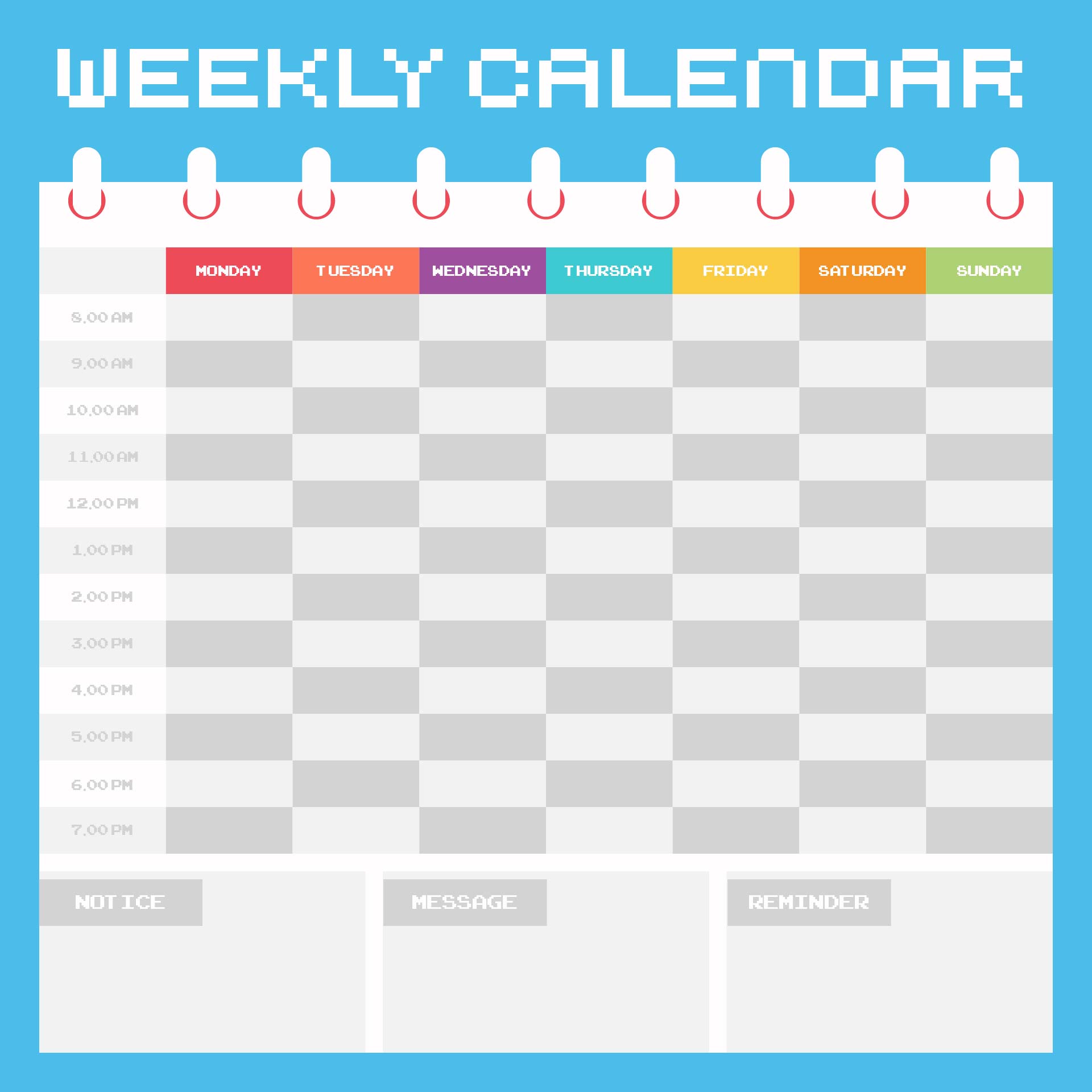 Printable Calendar Weekly with Hours