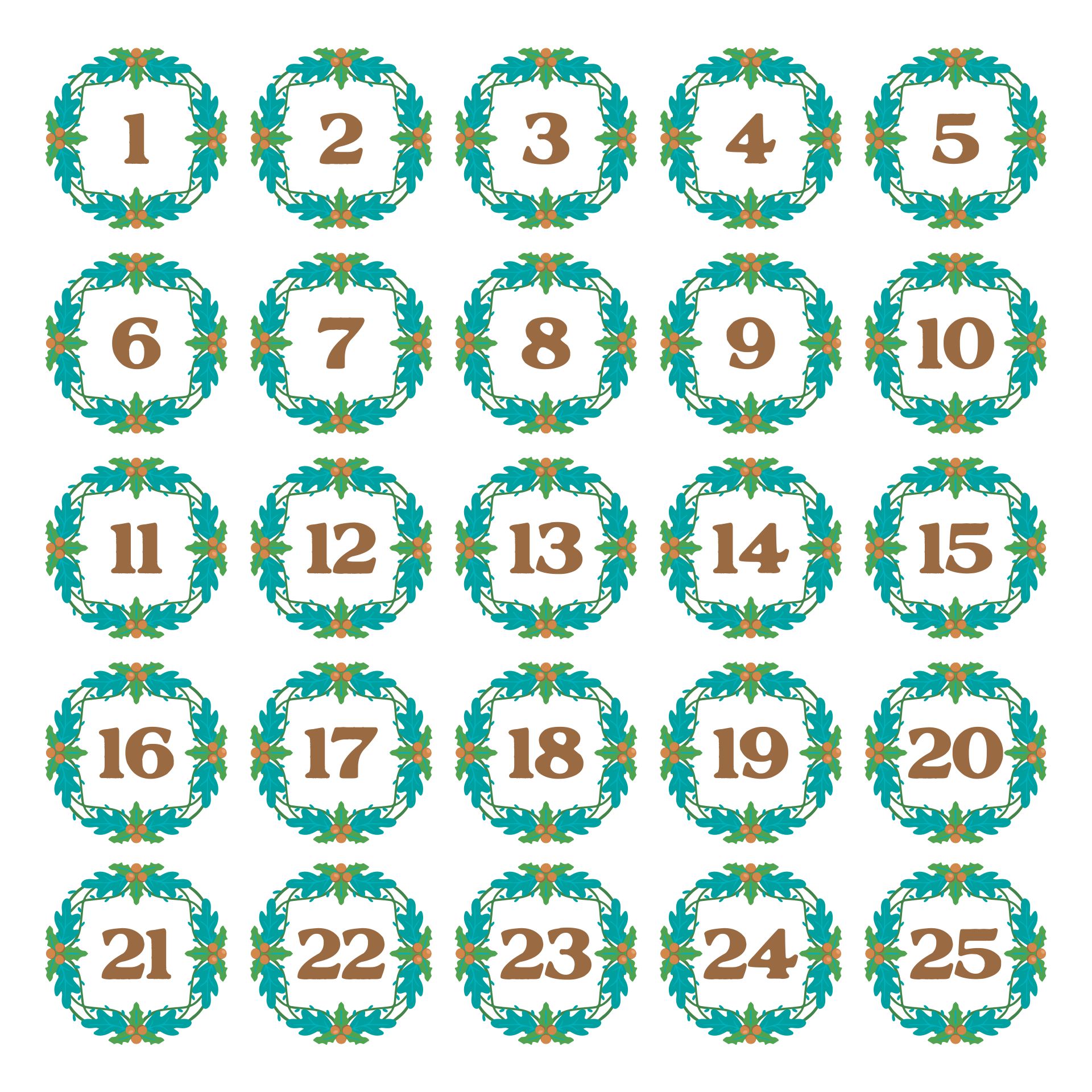 Printable Christmas Calendar Numbers