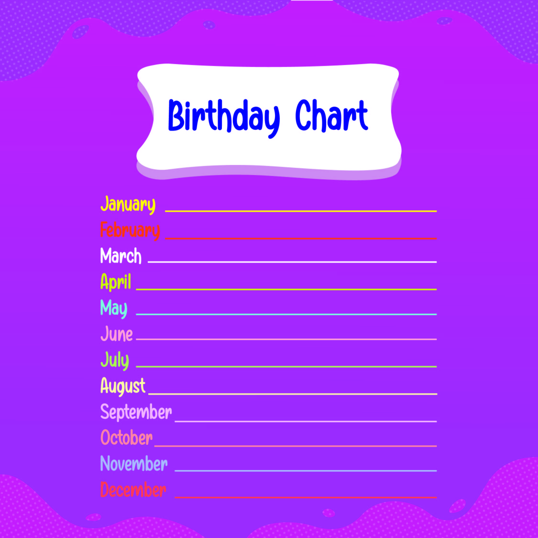 Printable Classroom Birthday Charts