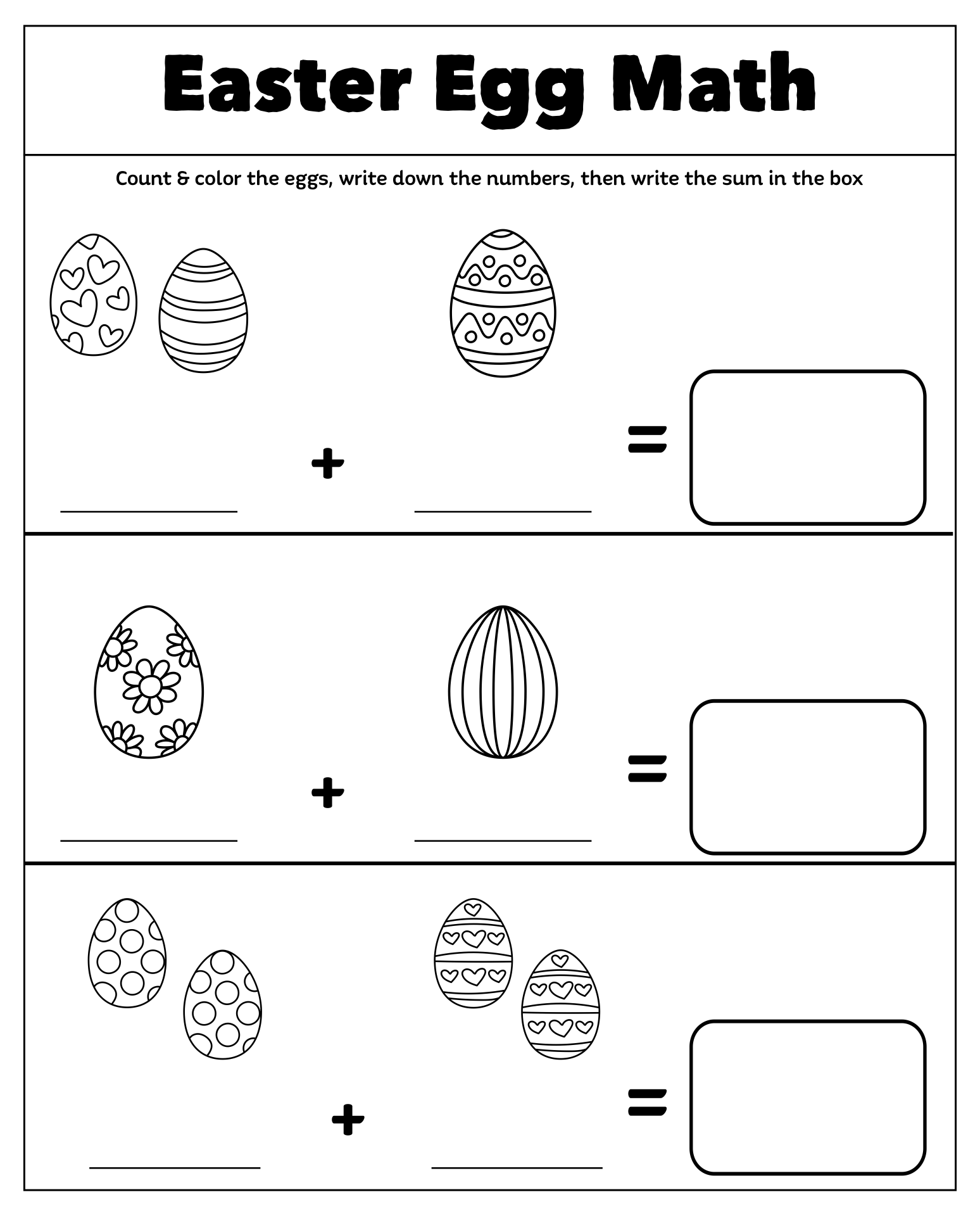 Printable Easter Math Worksheets