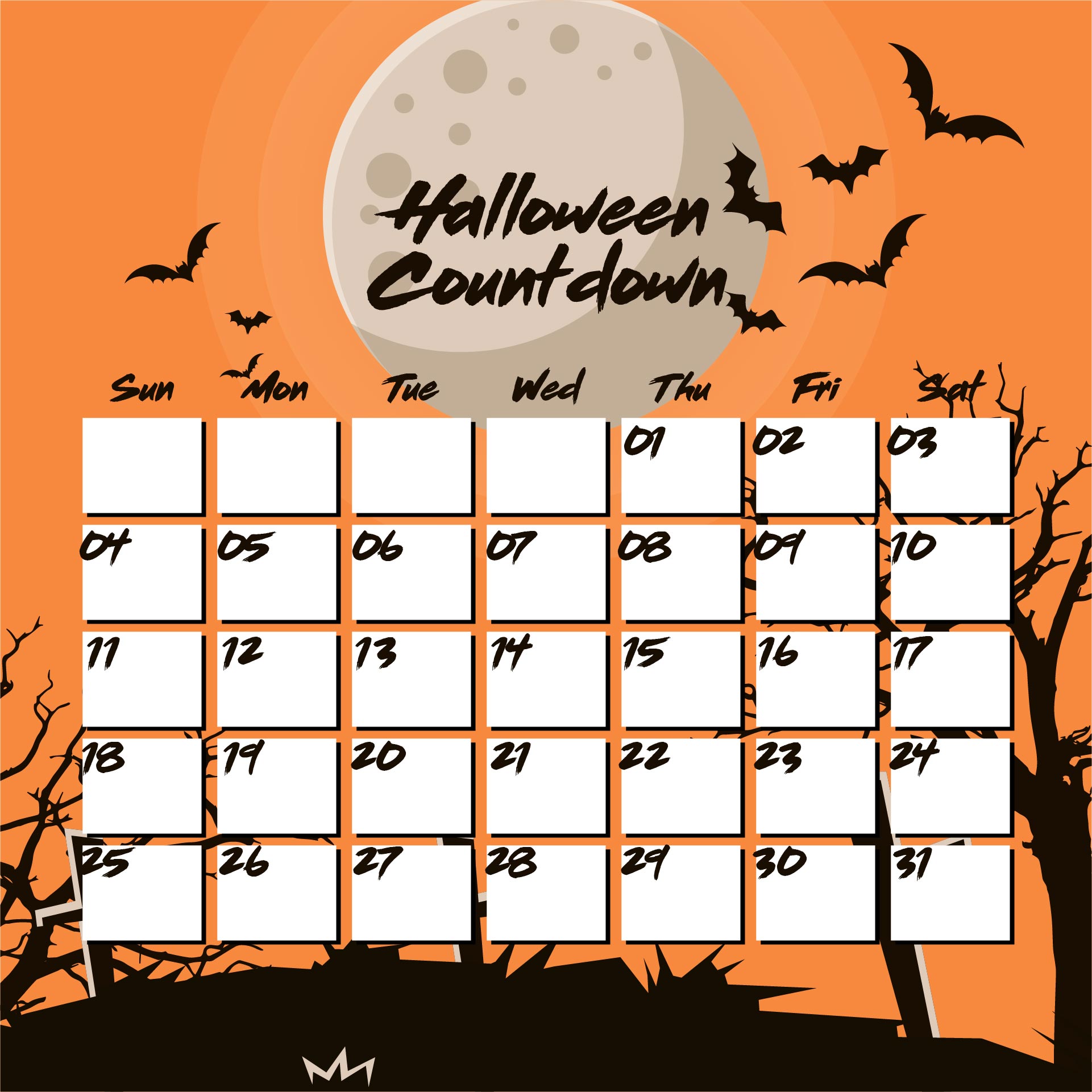 15 Best Printable Halloween Calendar PDF for Free at Printablee