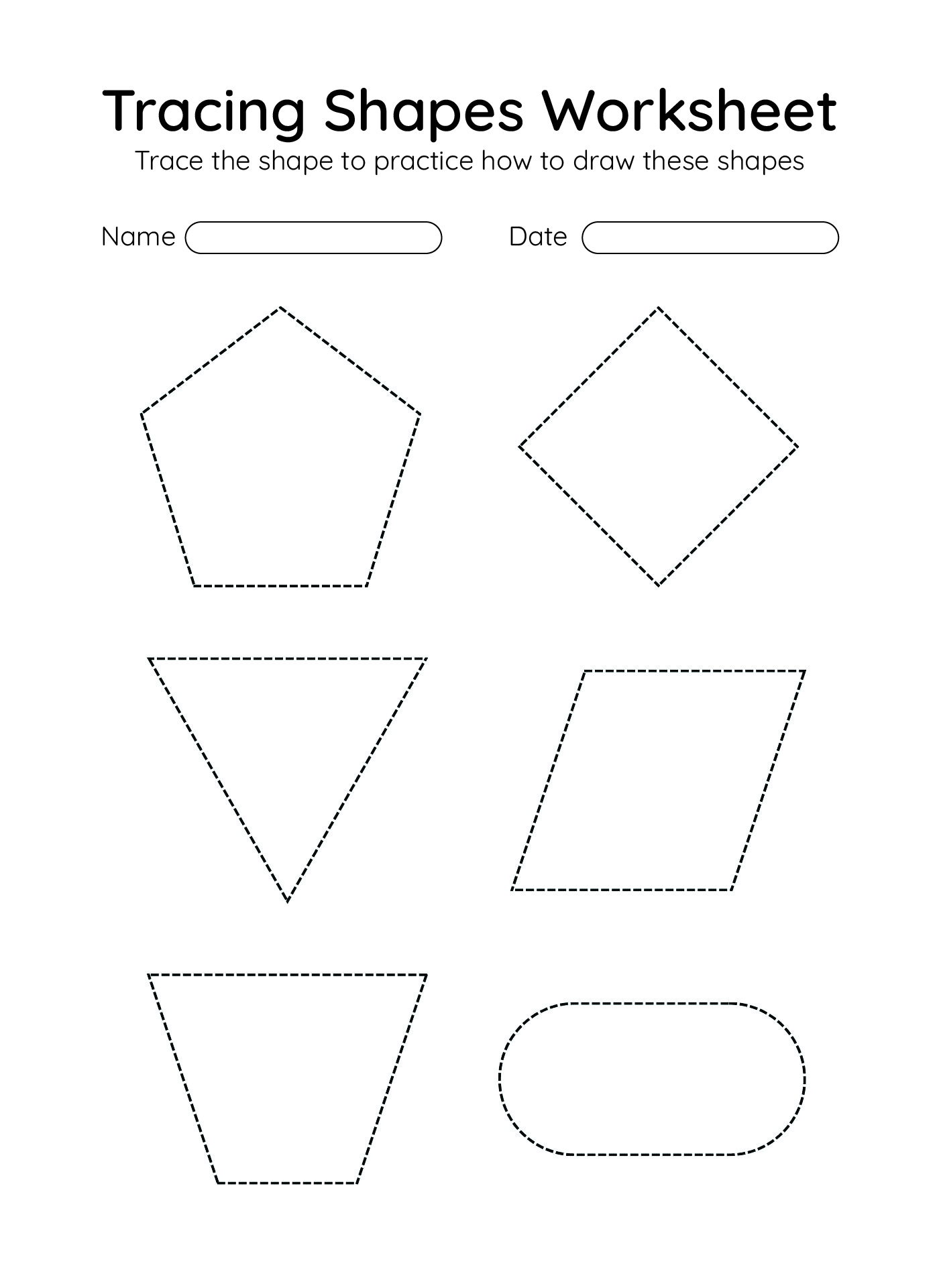  Printable Shape Tracing Worksheets