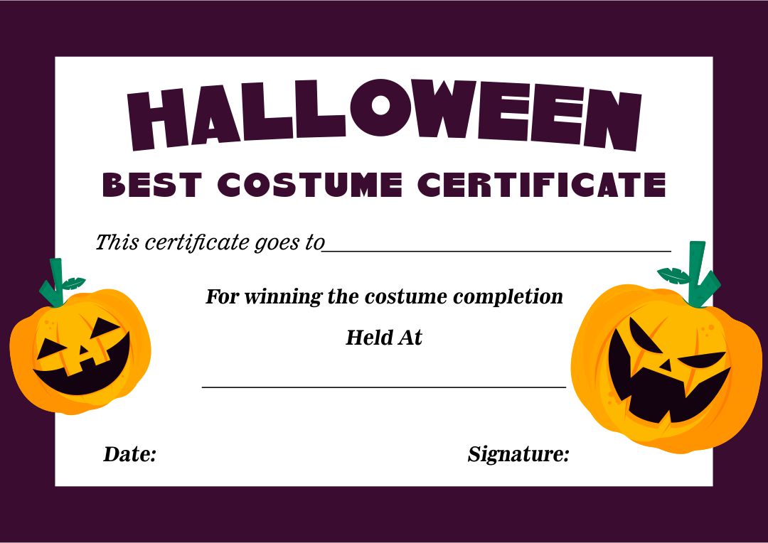 15 Best Halloween Costume Award Printable Certificates PDF for Free at ...