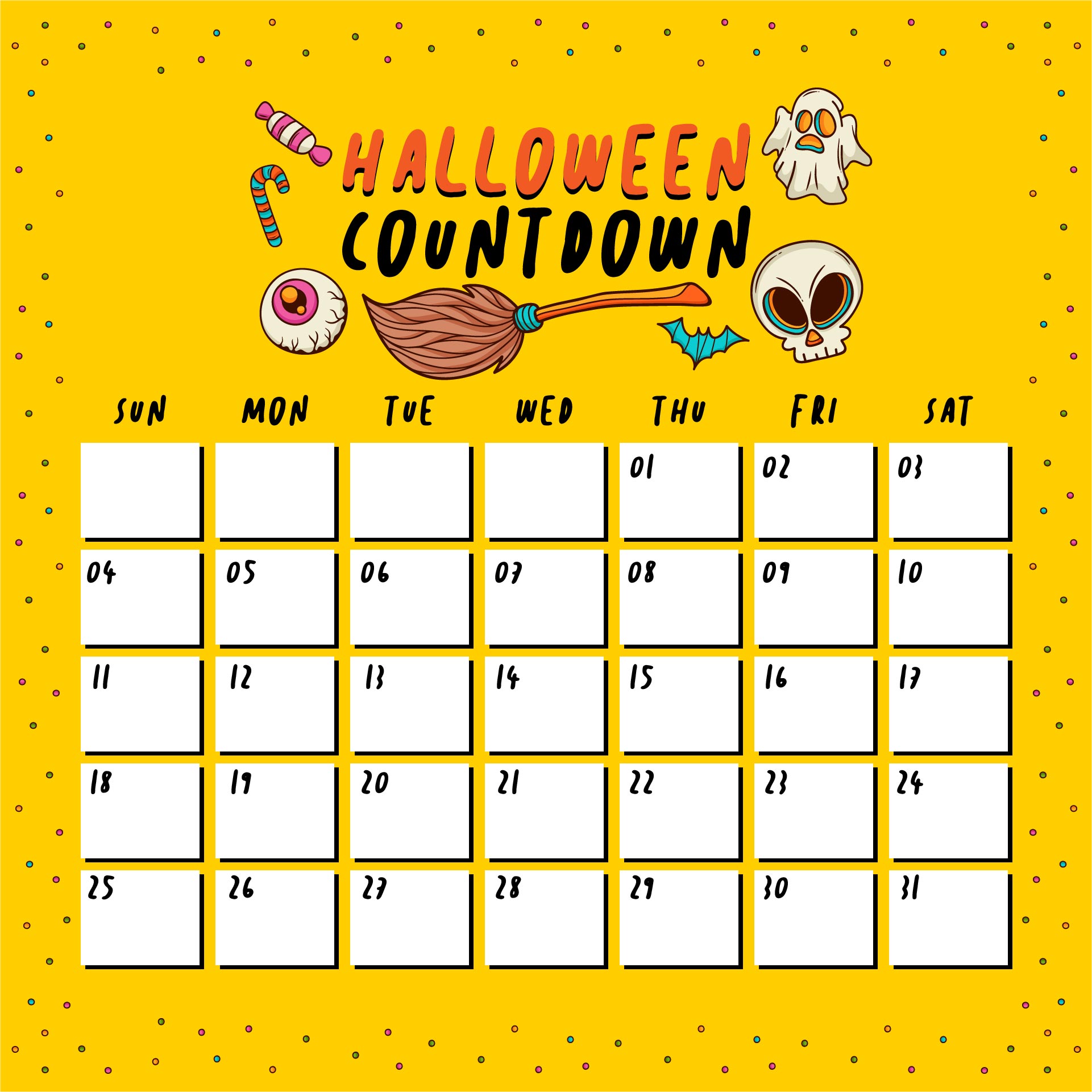 Printable Halloween Calendar