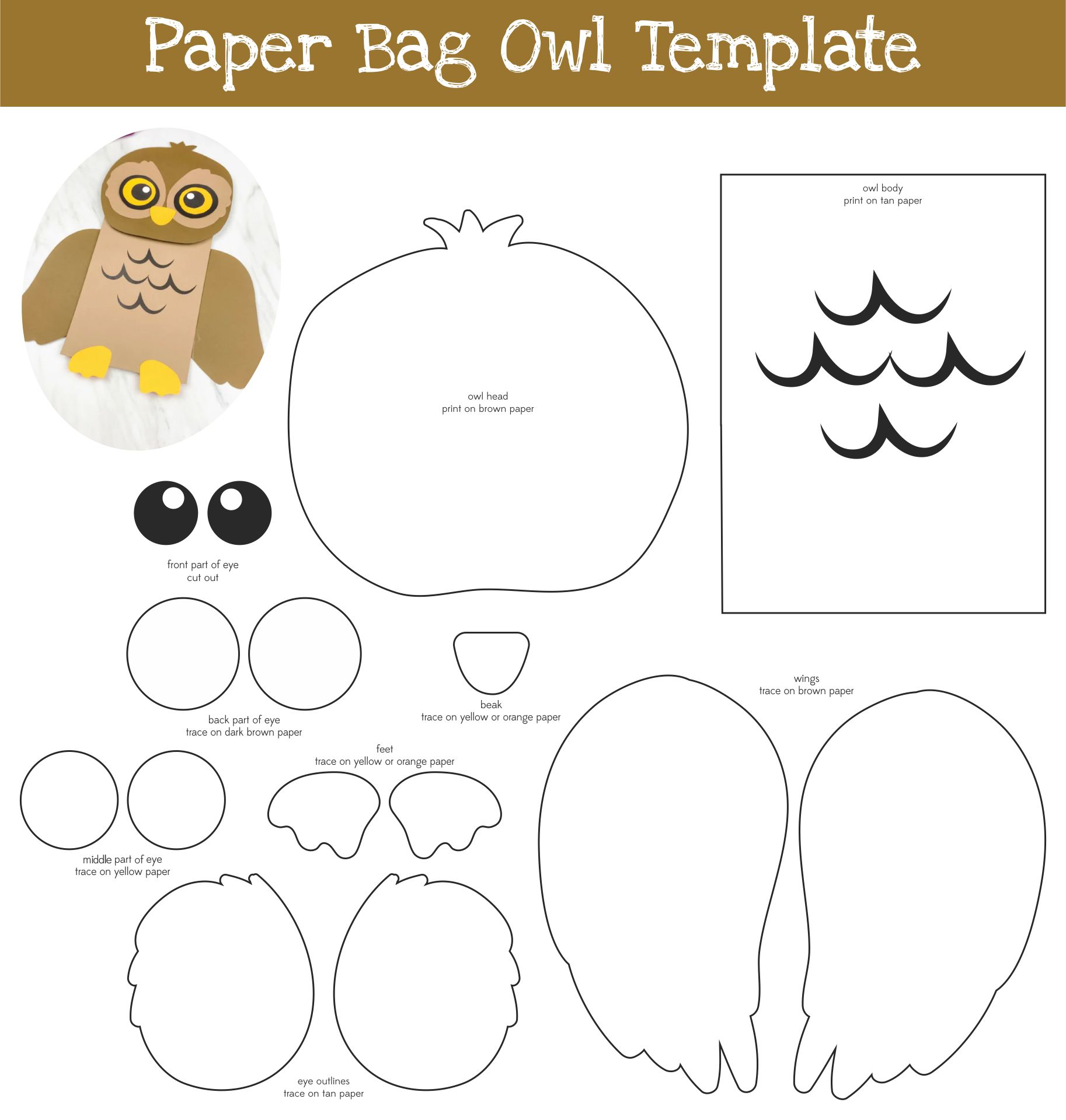 Owl Paper Bag Puppet Template
