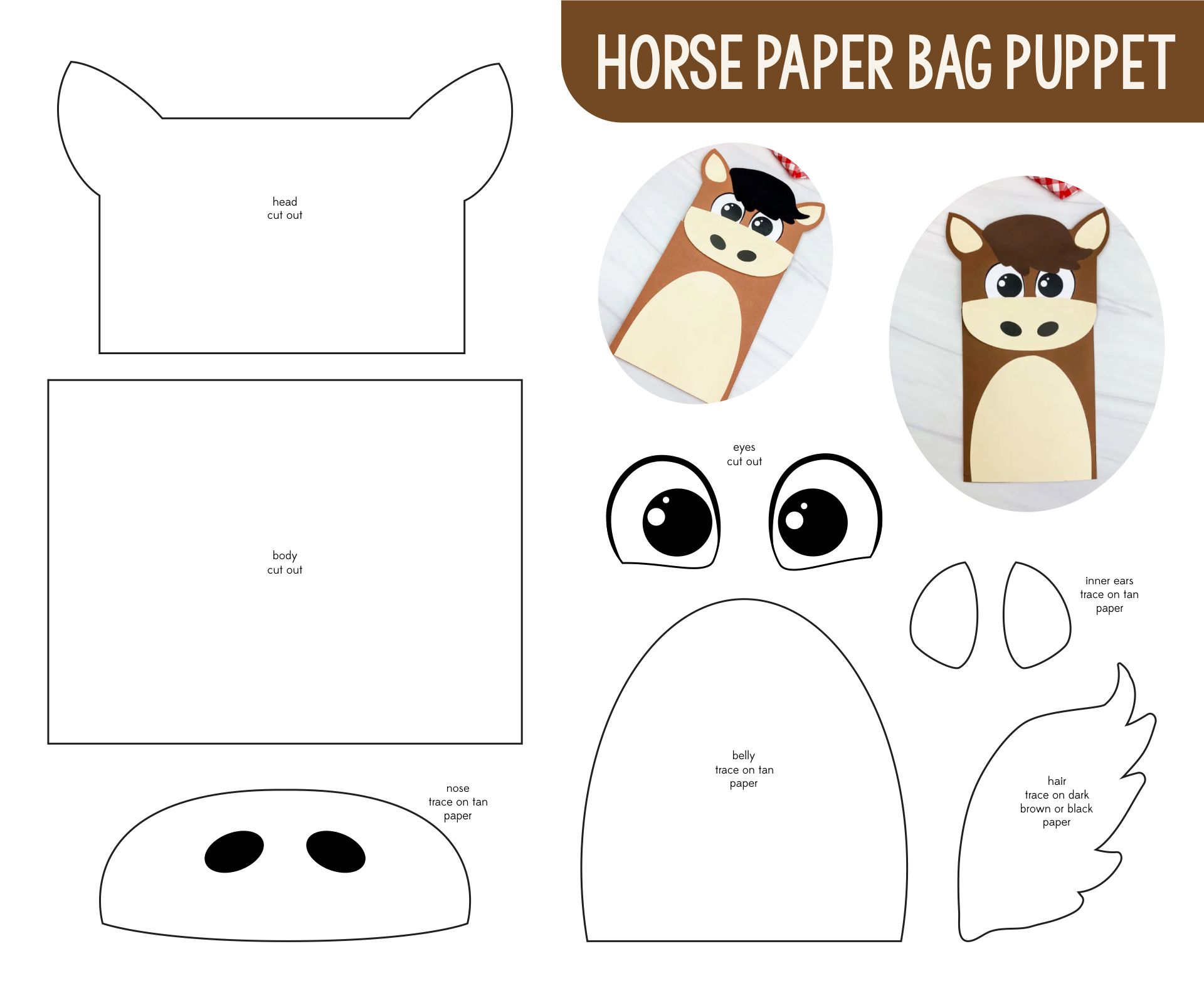 Paper Bag Horse Puppet Template