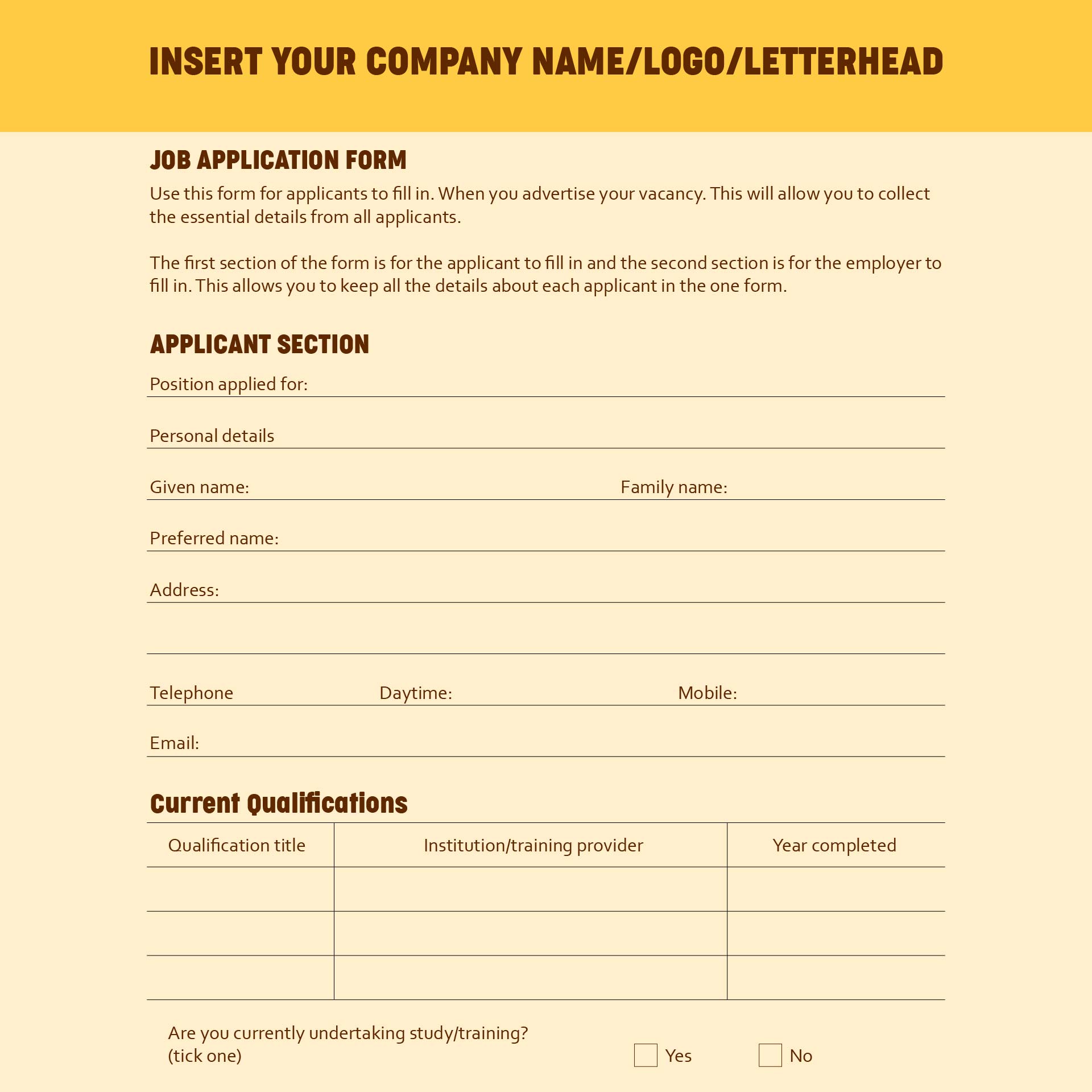 Printable Blank Application for Employment