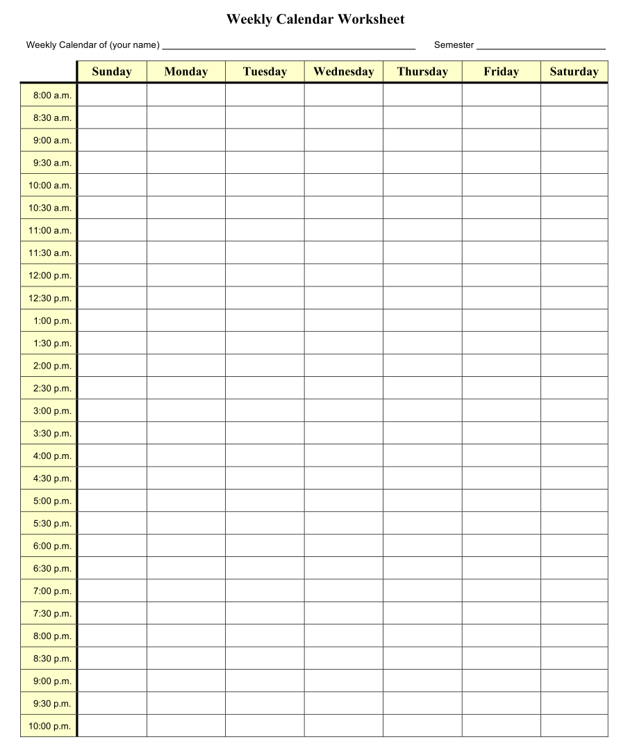 Printable Weekly Calendar With Time Slots