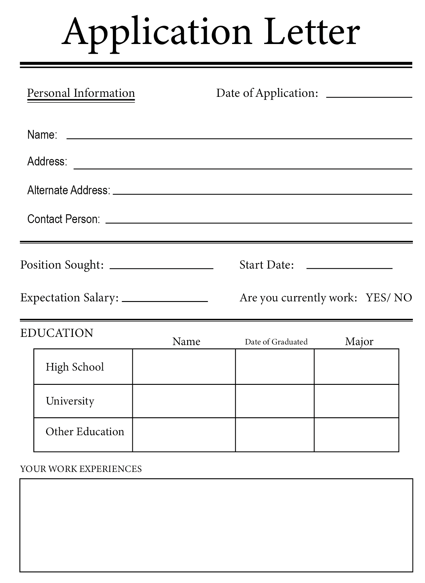 Free Printable Application For Employment Template from www.printablee.com