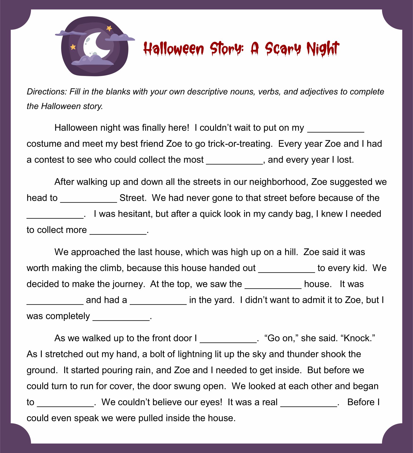 Scary Halloween Stories Worksheets