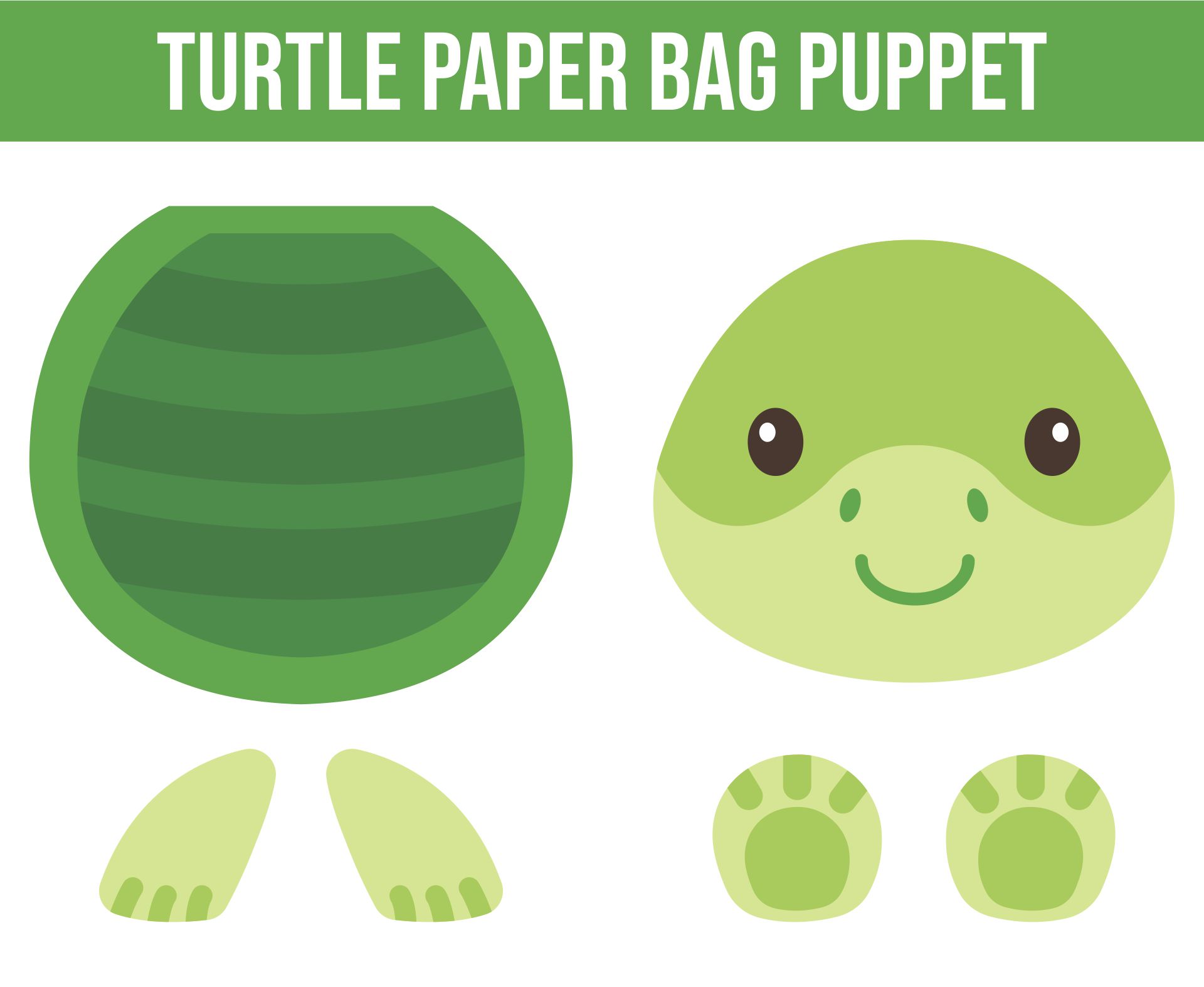 Turtle Paper Bag Puppet Template